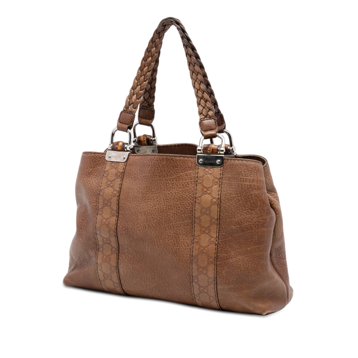 Gucci Medium Guccissima Trimmed Calfskin Bamboo Libeccio Tote