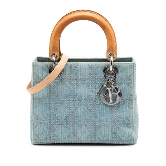 Dior Medium Denim Cannage Studded Lady Dior
