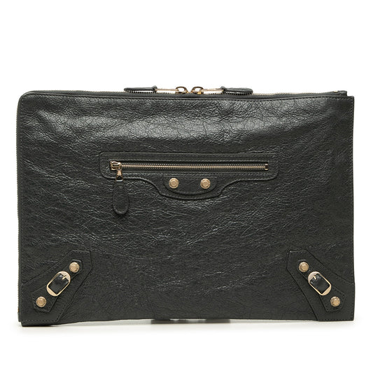 Balenciaga Lambskin Motocross Giant 12 Zip Around Flat Clutch