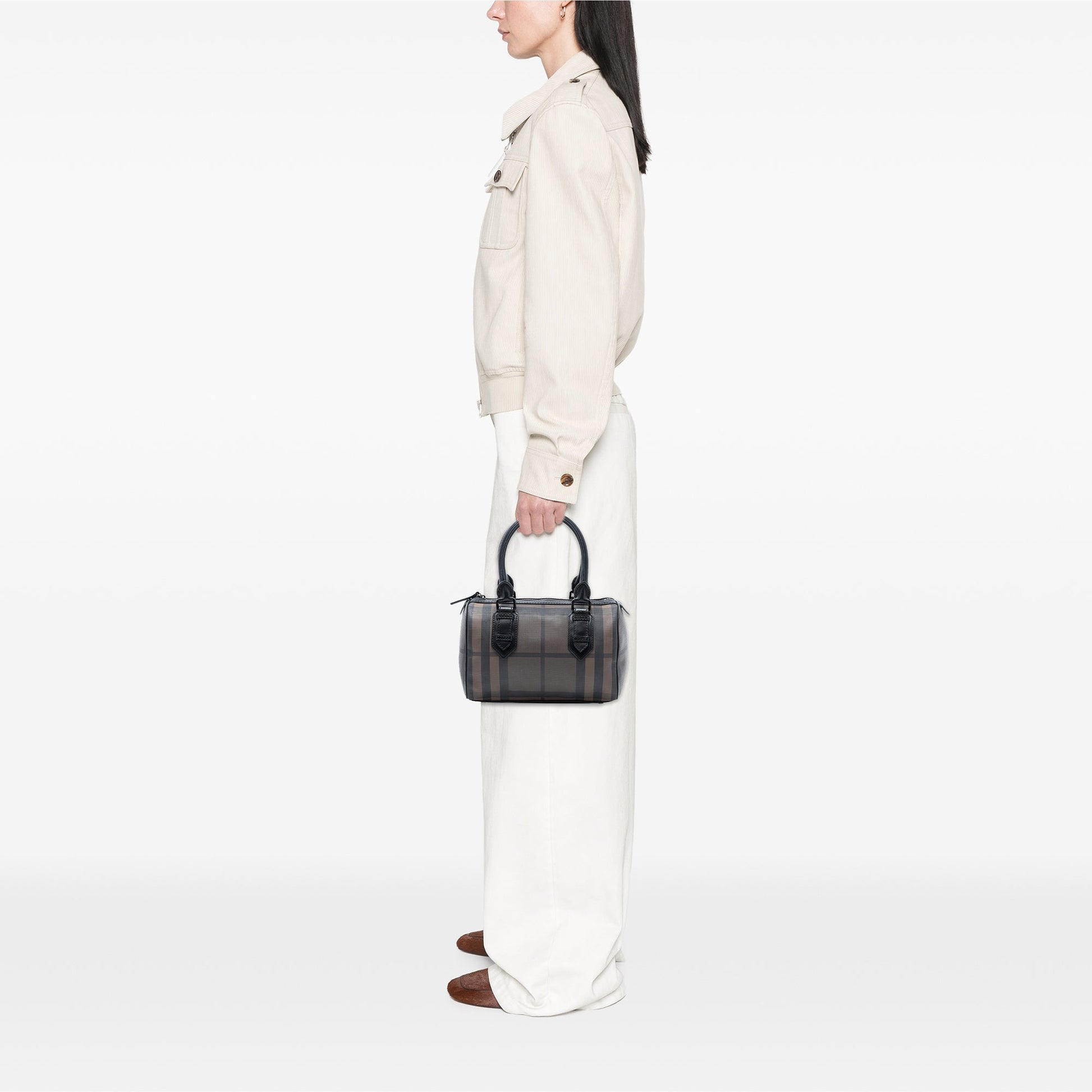 Burberry Smoke Check Coated Canvas Chester Boston Bag