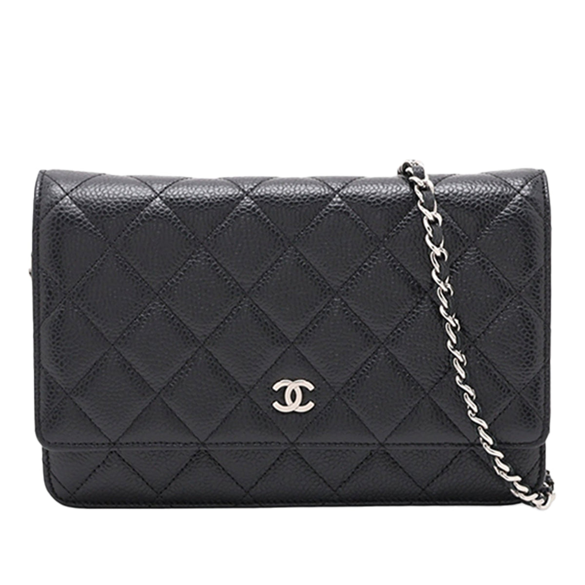 Chanel CC Quilted Caviar Wallet on Chain — Black