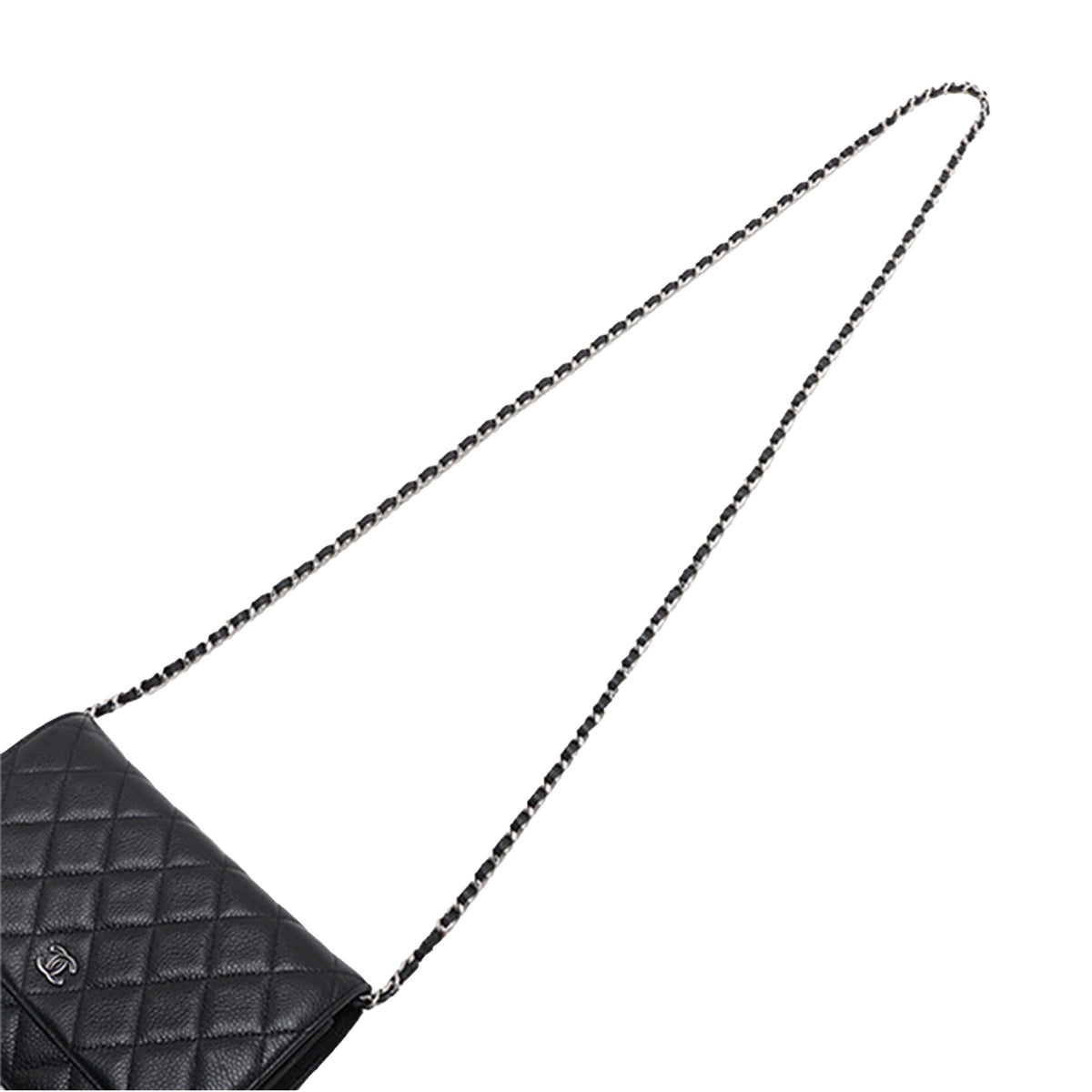 Chanel CC Quilted Caviar Wallet on Chain — Black