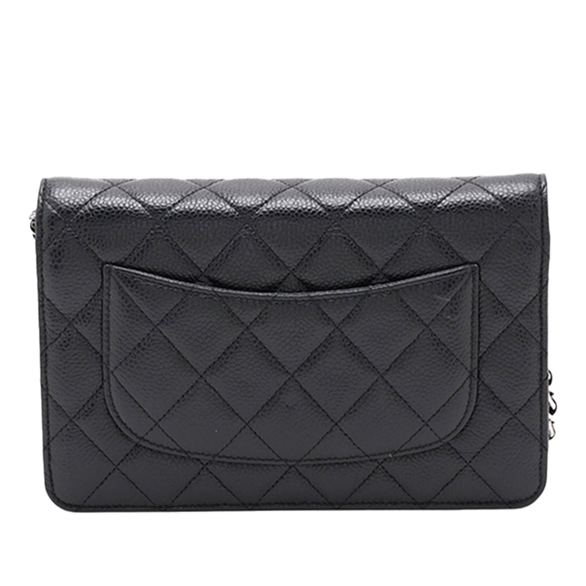 Chanel CC Quilted Caviar Wallet on Chain — Black