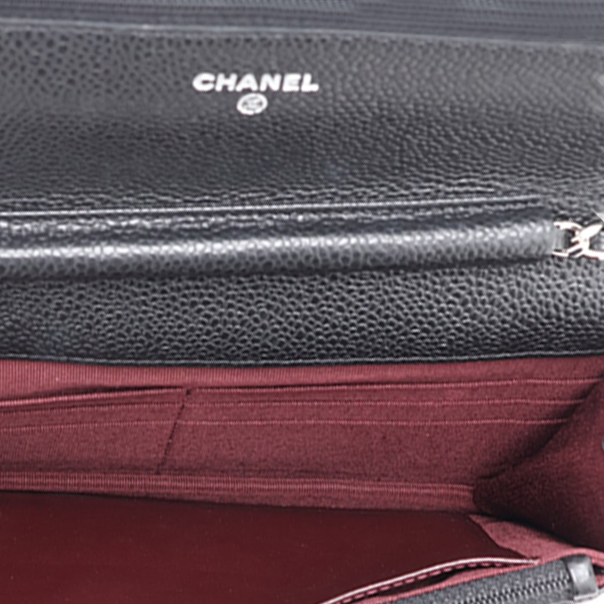 Chanel CC Quilted Caviar Wallet on Chain — Black
