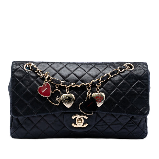 Chanel Medium Classic Lambskin Valentines Heart Charms Single Flap