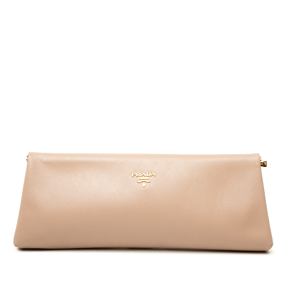 Prada Saffiano Lux East West Frame Clutch — Beige
