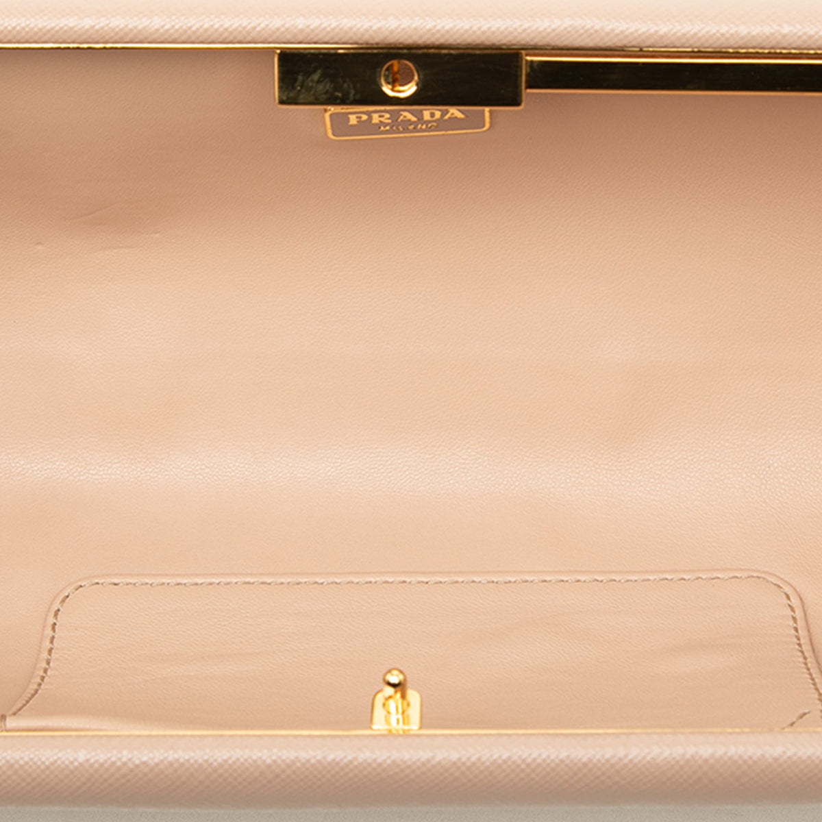 Prada Saffiano Lux East West Frame Clutch — Beige