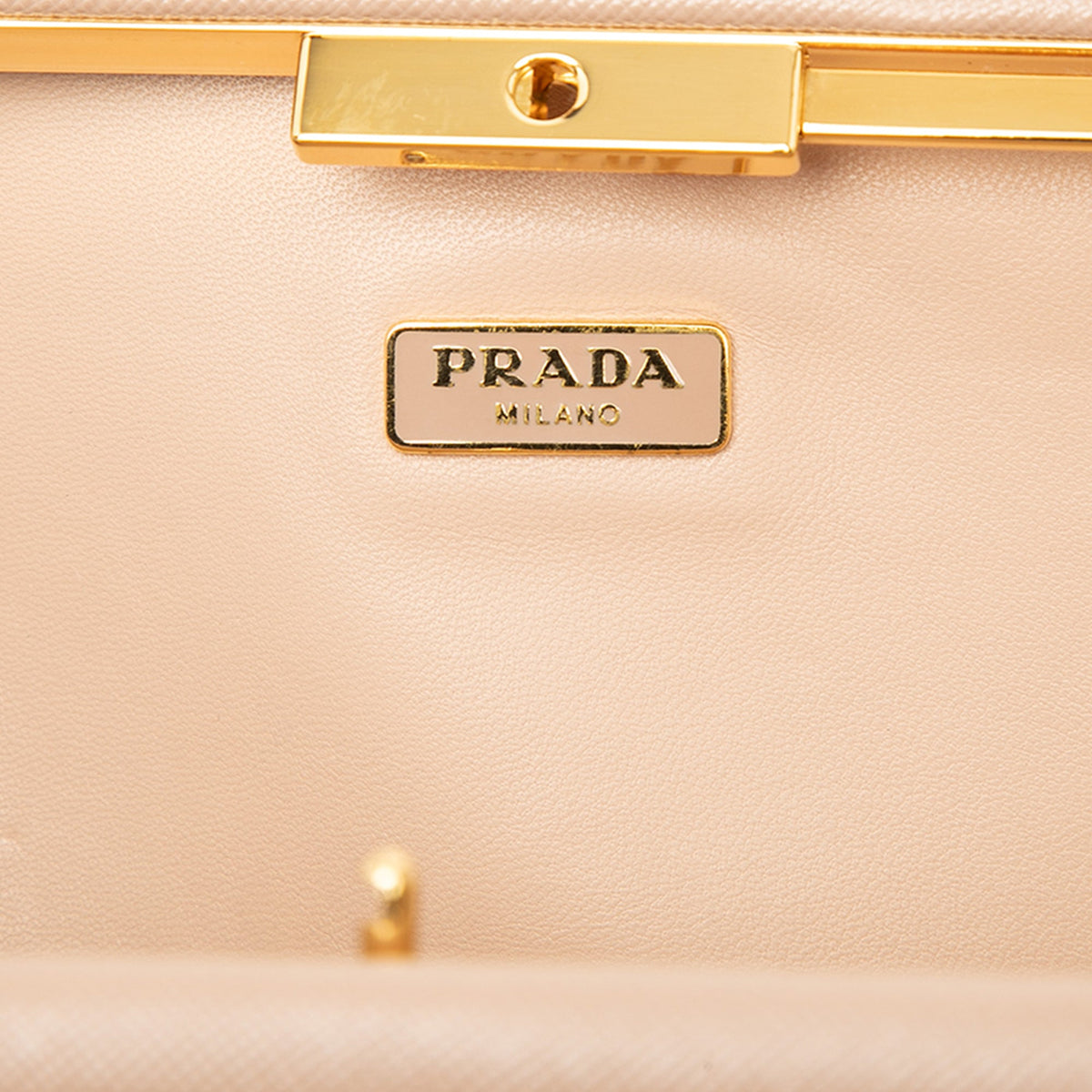 Prada Saffiano Lux East West Frame Clutch — Beige