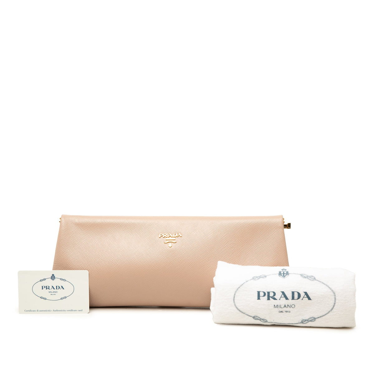 Prada Saffiano Lux East West Frame Clutch — Beige