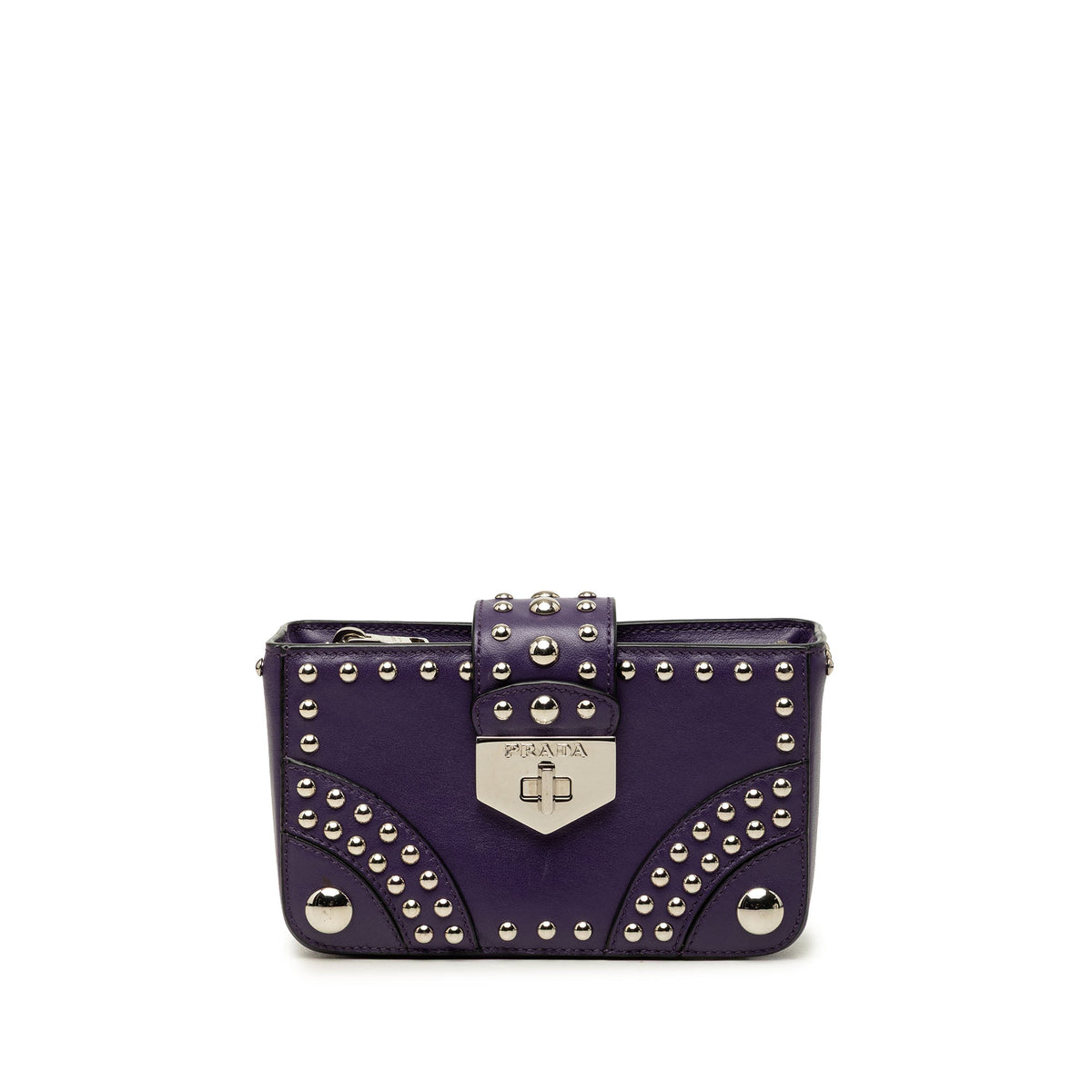 Prada City Calfskin Studded Elektra Turn Lock Clutch — Purple
