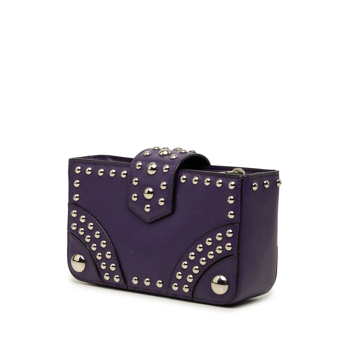 Prada City Calfskin Studded Elektra Turn Lock Clutch — Purple