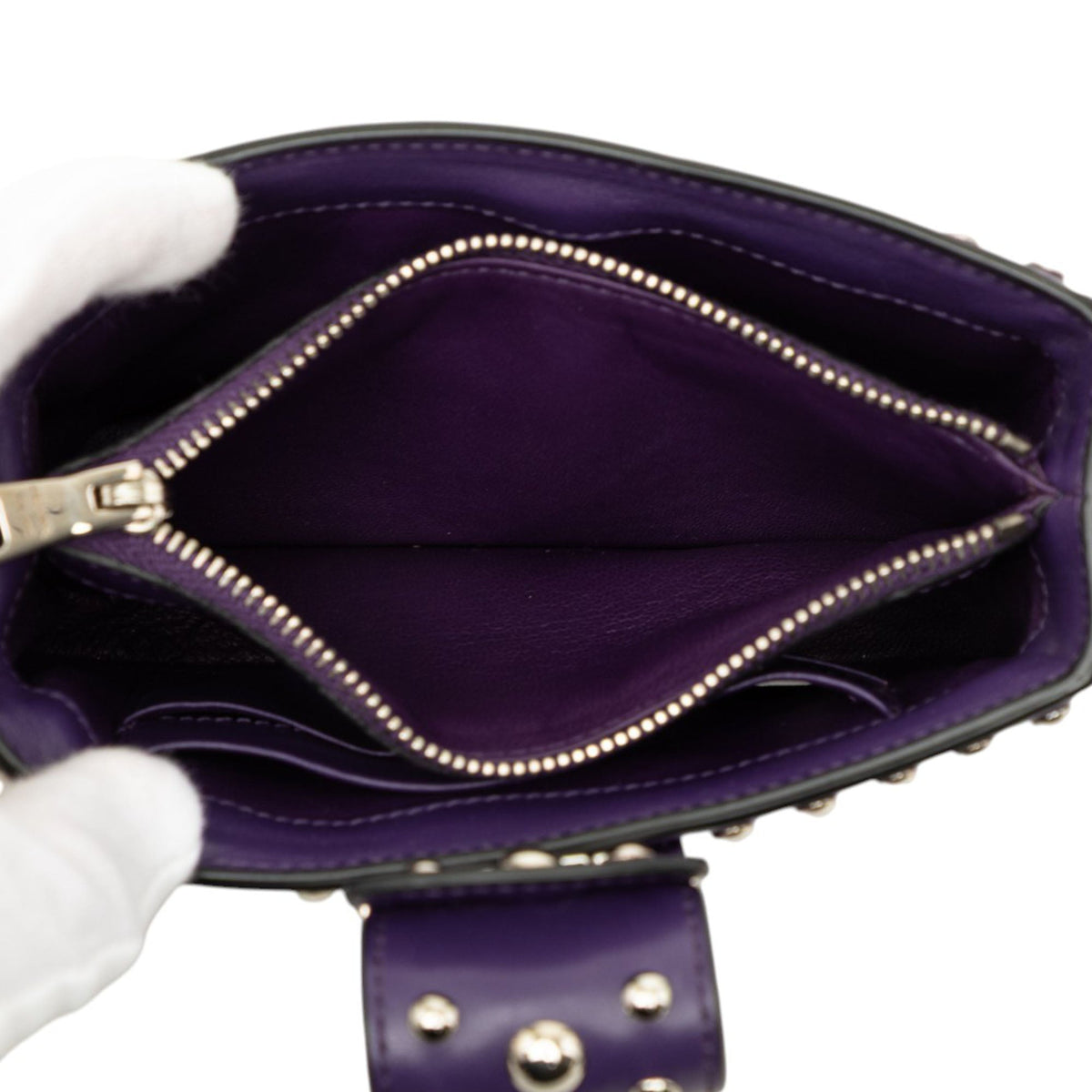 Prada City Calfskin Studded Elektra Turn Lock Clutch — Purple