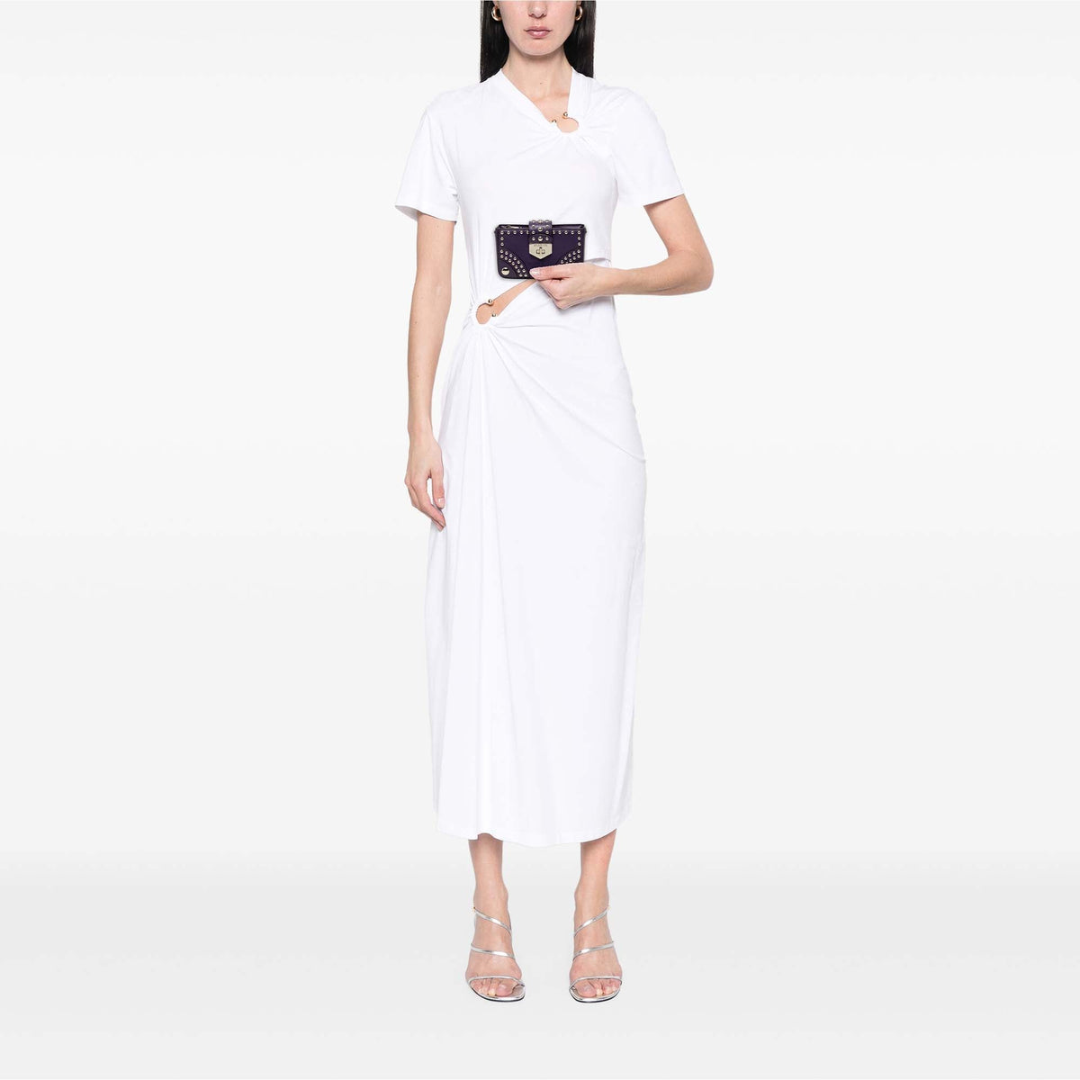 Prada City Calfskin Studded Elektra Turn Lock Clutch — Purple