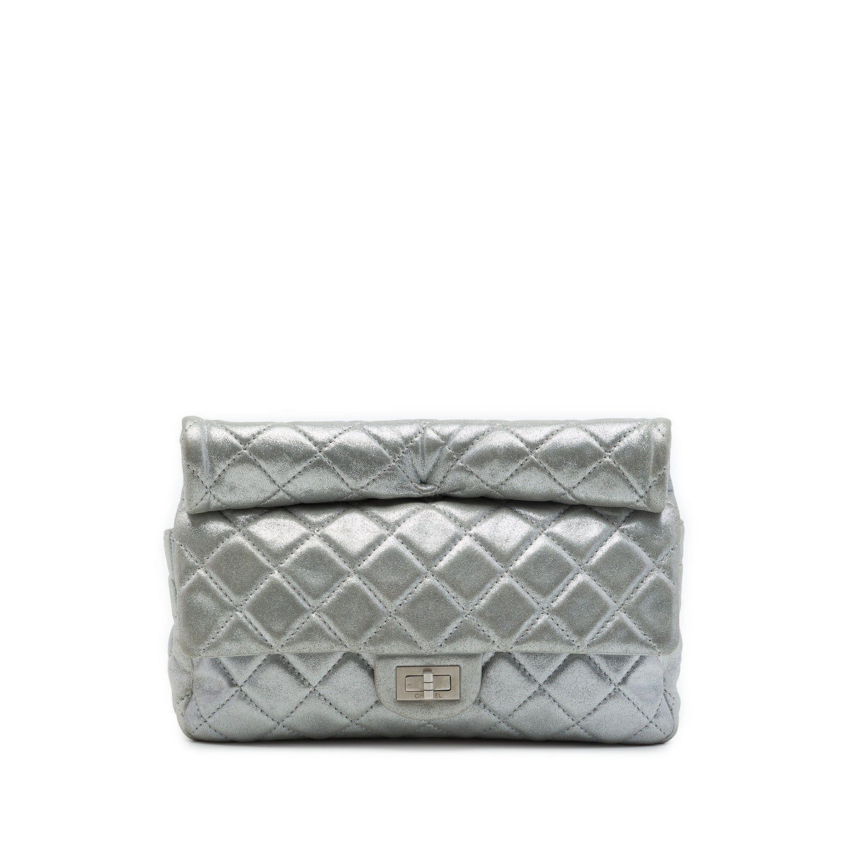 Chanel Quilted Metallic Lambskin Reissue 2.55 Roll Clutch — Silver