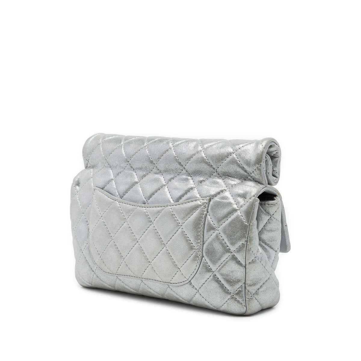 Chanel Quilted Metallic Lambskin Reissue 2.55 Roll Clutch — Silver