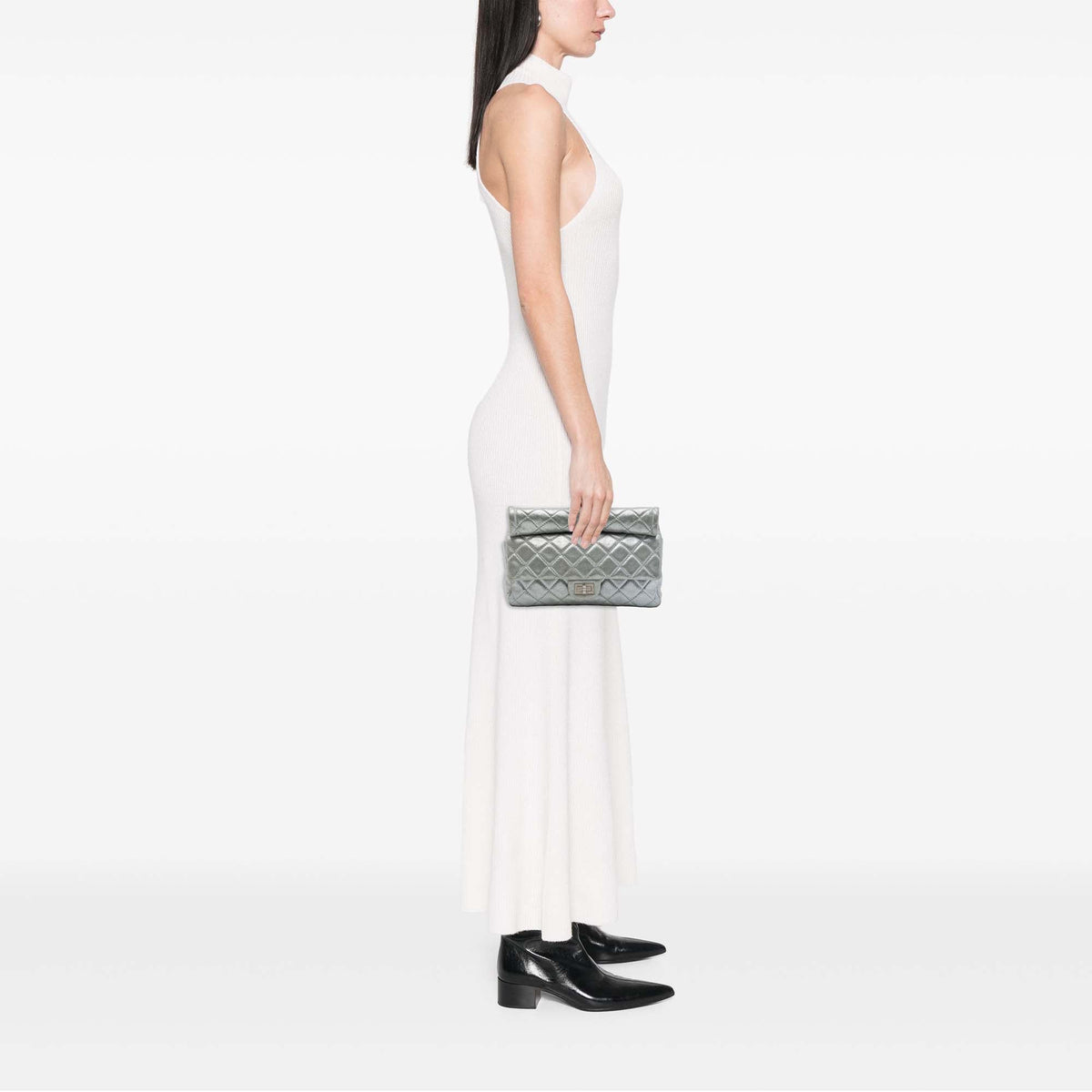 Chanel Quilted Metallic Lambskin Reissue 2.55 Roll Clutch — Silver