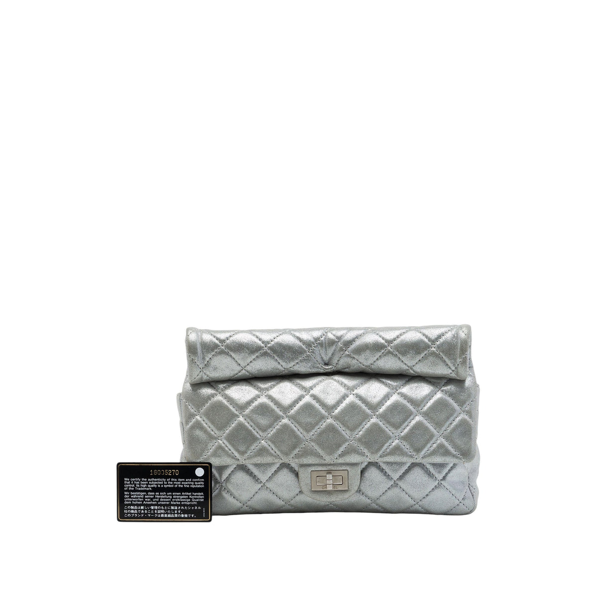 Chanel Quilted Metallic Lambskin Reissue 2.55 Roll Clutch — Silver