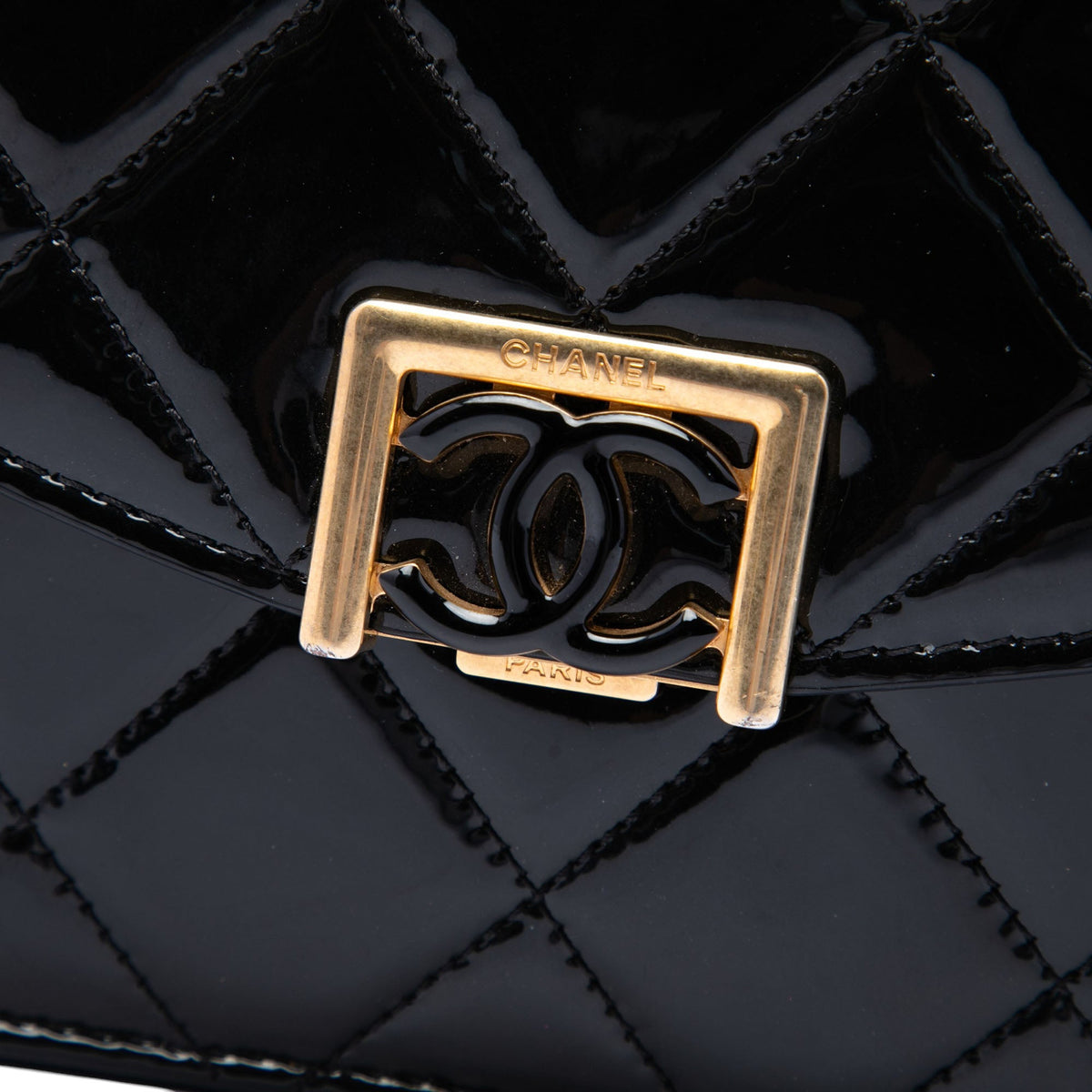 Chanel CC Quilted Patent Accordion Pushlock Top Handle Flap — Black