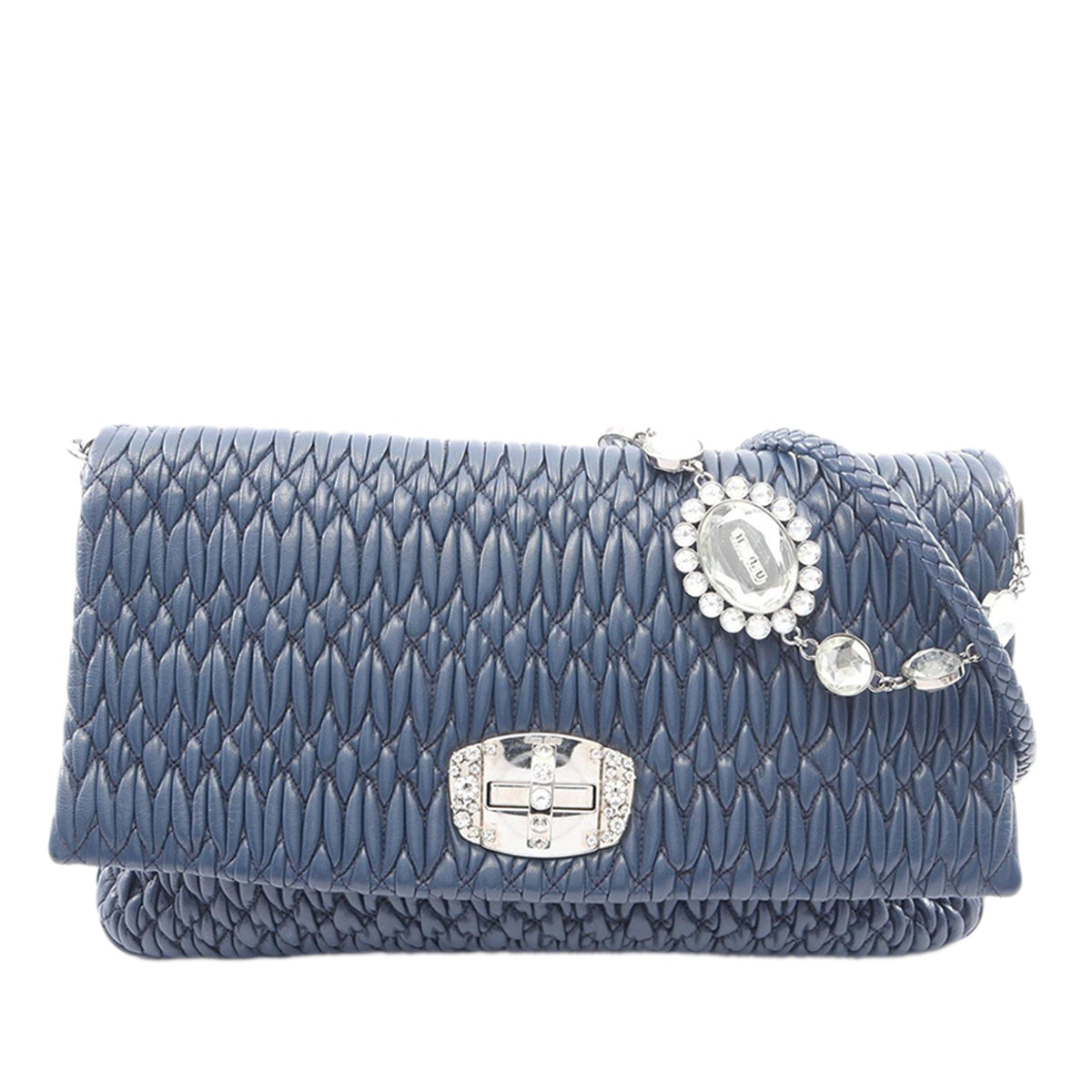 Miu Miu Matelasse Nappa Crystal Chain Satchel — Blue