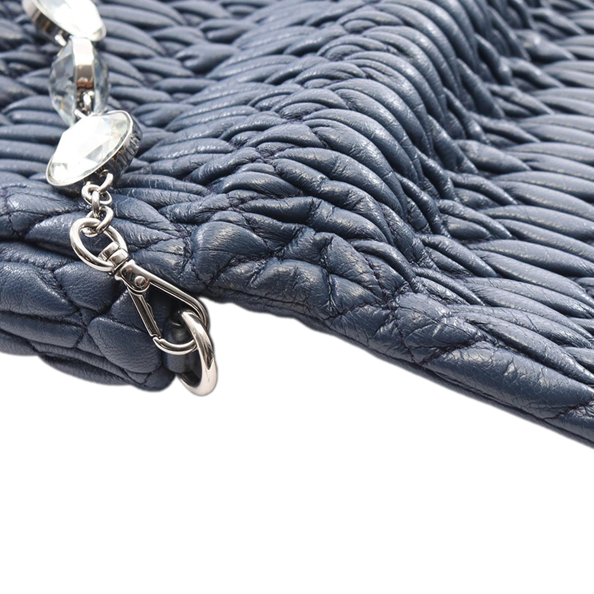 Miu Miu Matelasse Nappa Crystal Chain Satchel — Blue