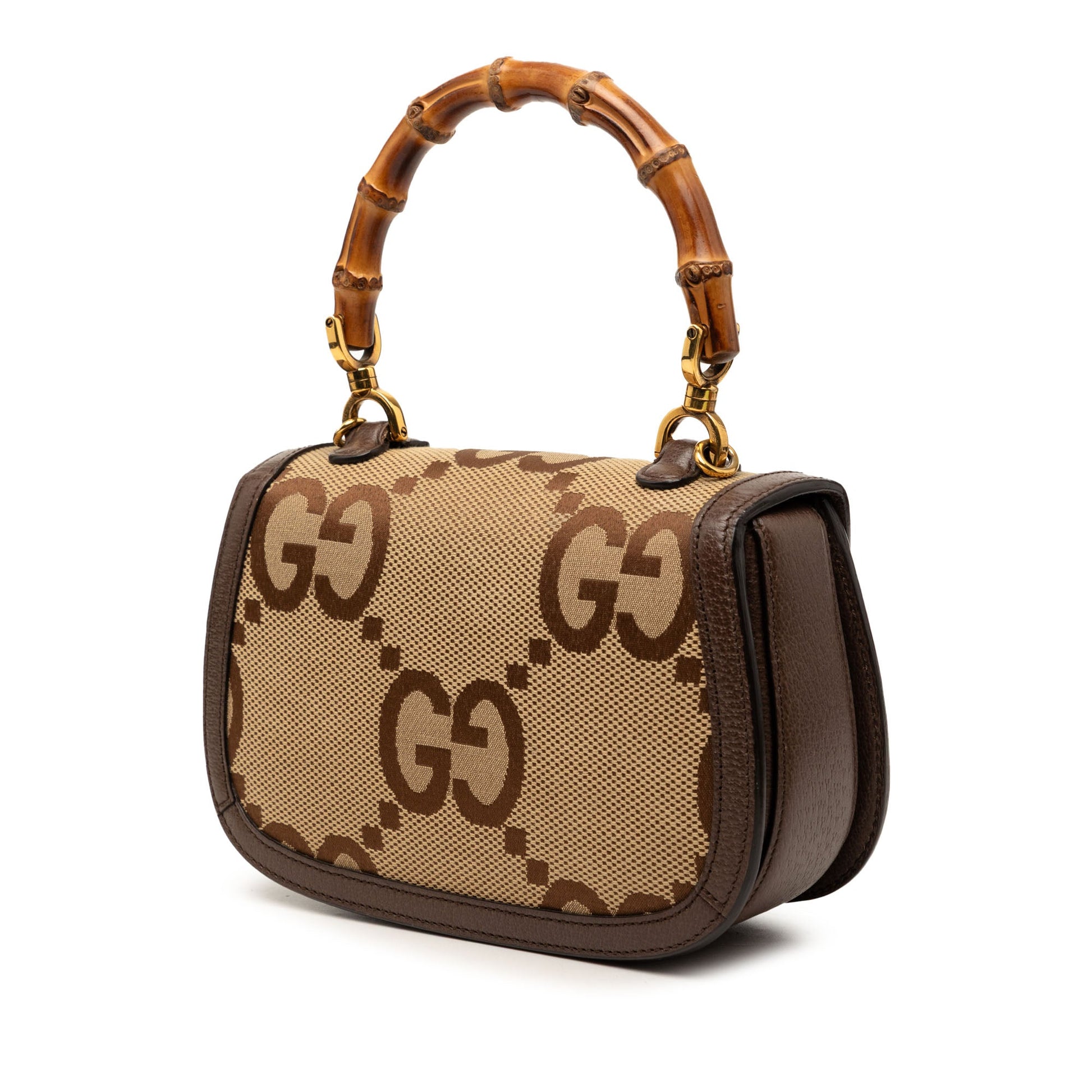 Gucci Small Jumbo GG Canvas Web Bamboo 1947 Top Handle Bag