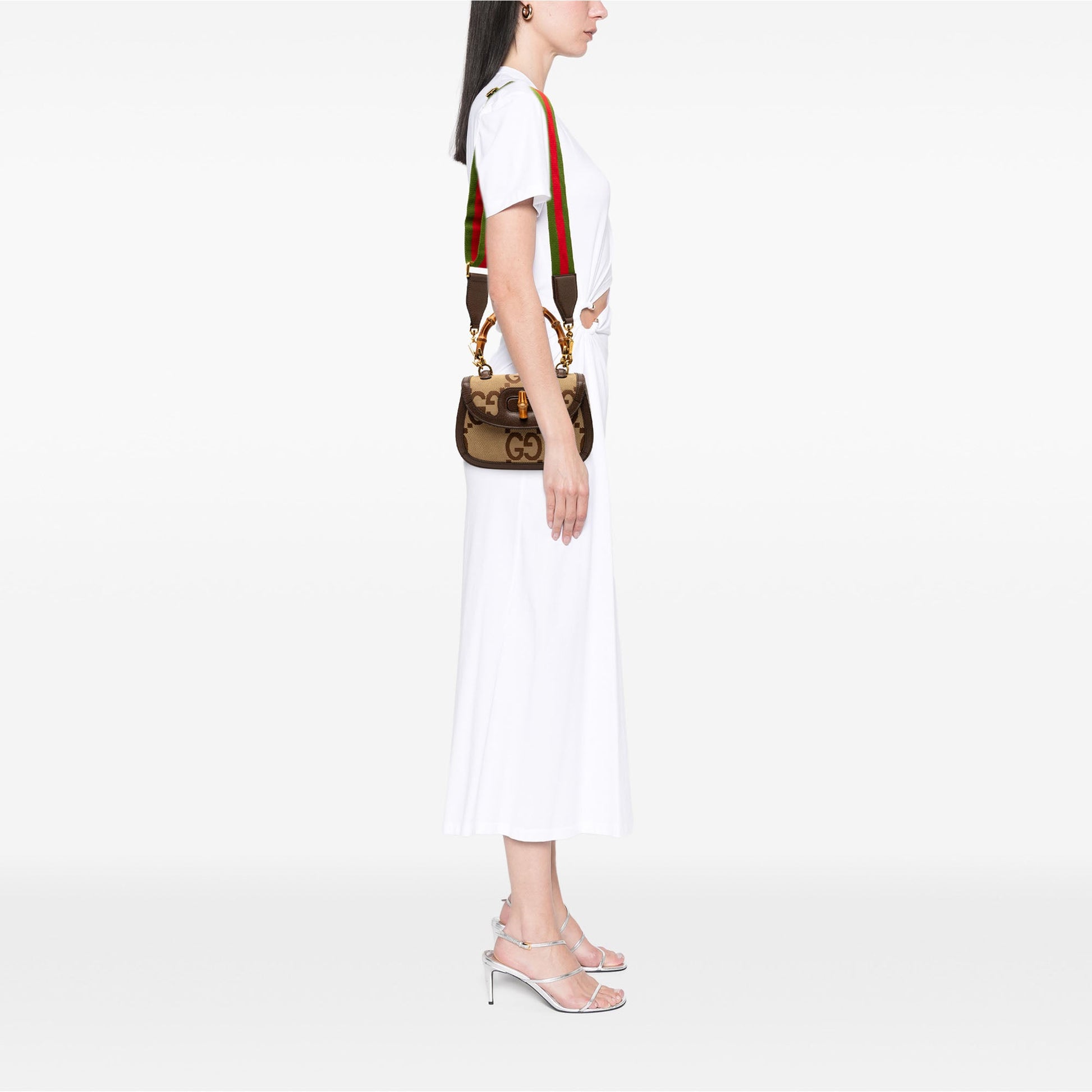 Gucci Small Jumbo GG Canvas Web Bamboo 1947 Top Handle Bag