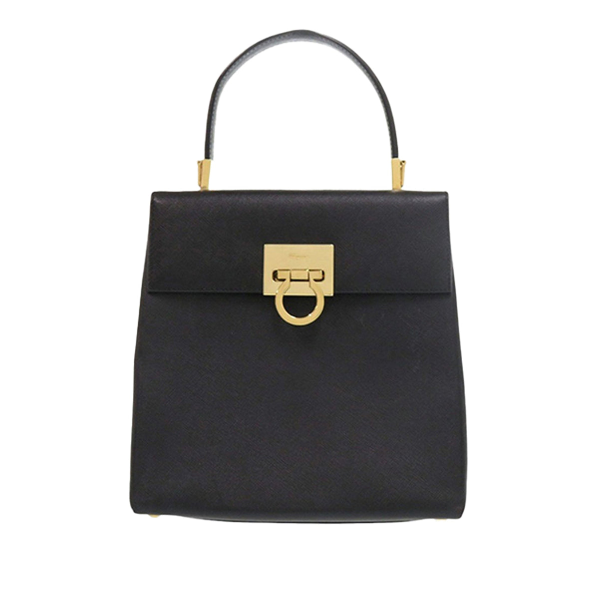 Ferragamo Leather Gancini Top Handle Bag — Black