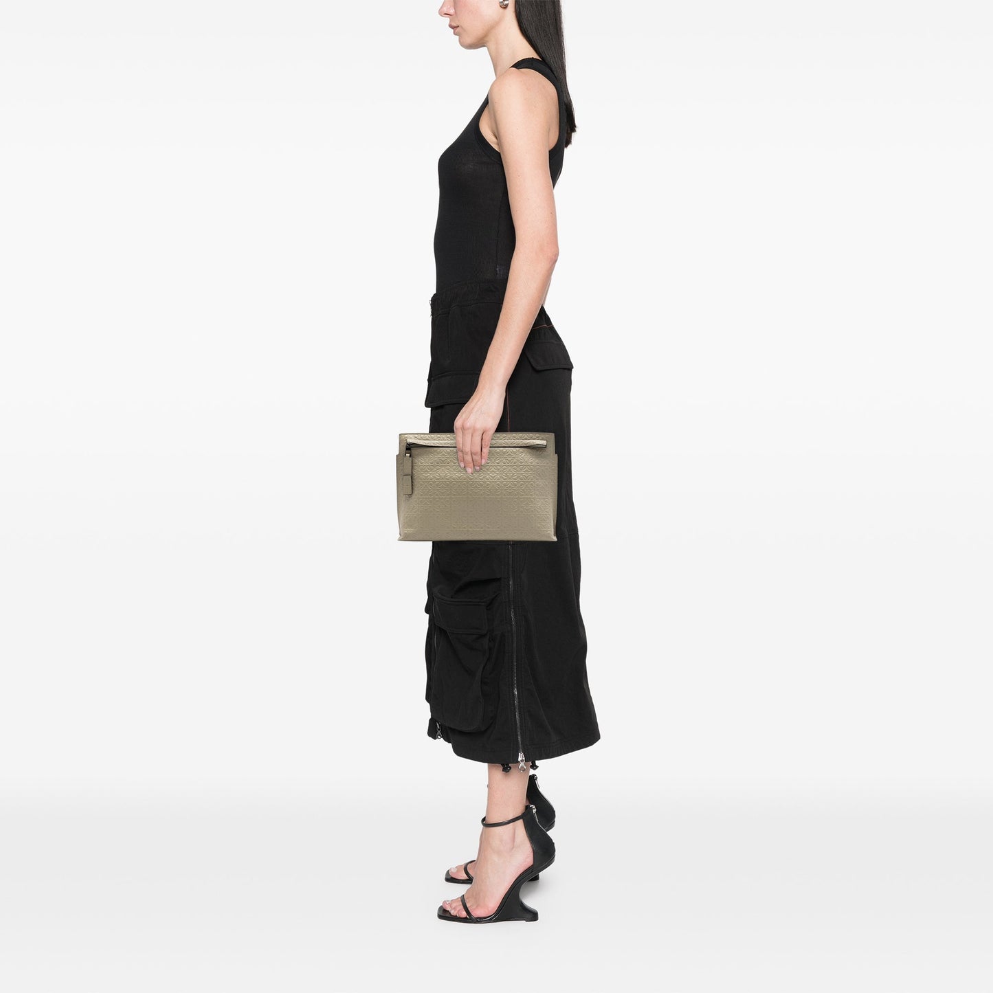 LOEWE Embossed Anagram Leather Repeat T Clutch