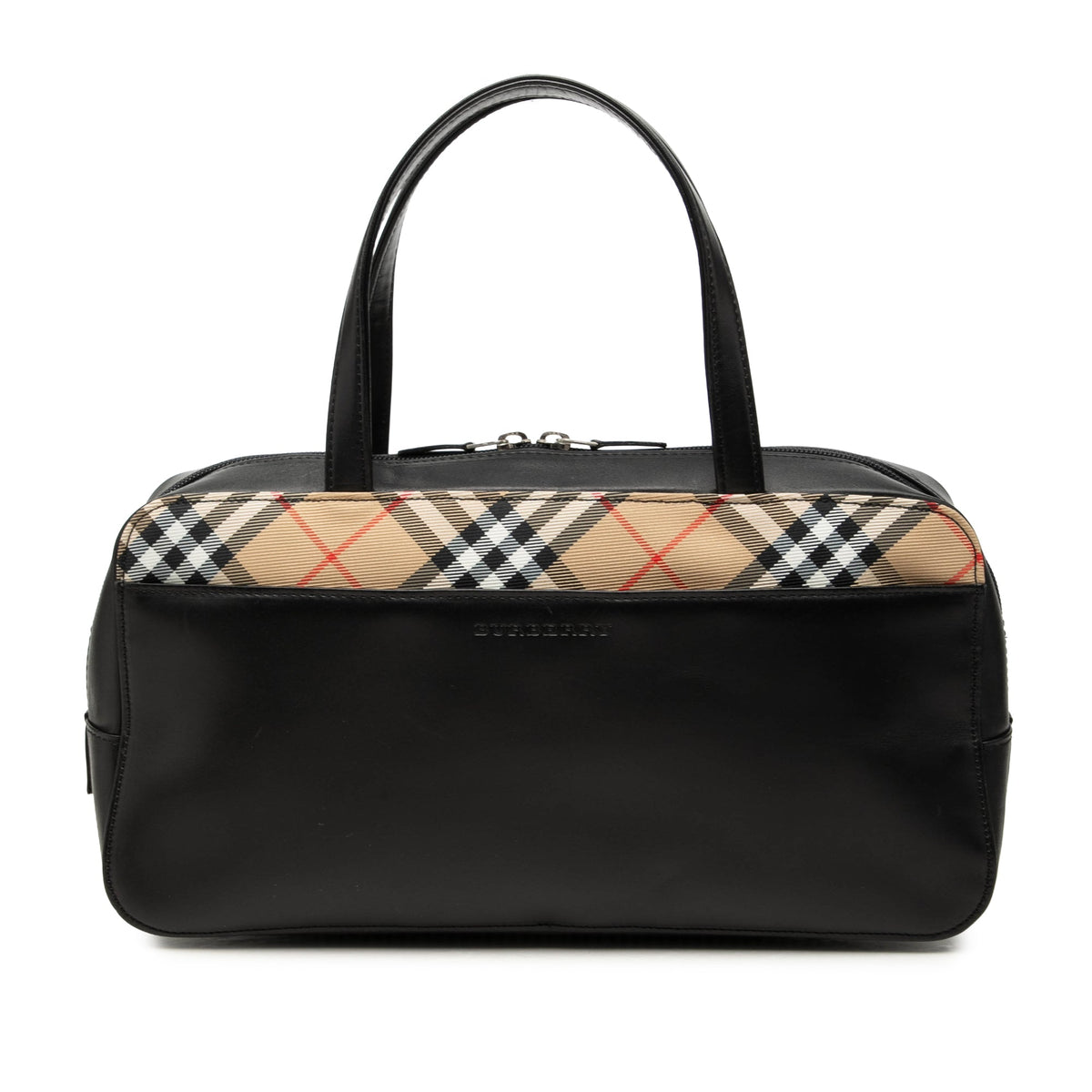 Burberry Nova Check Canvas Trimmed Leather Handbag — Black