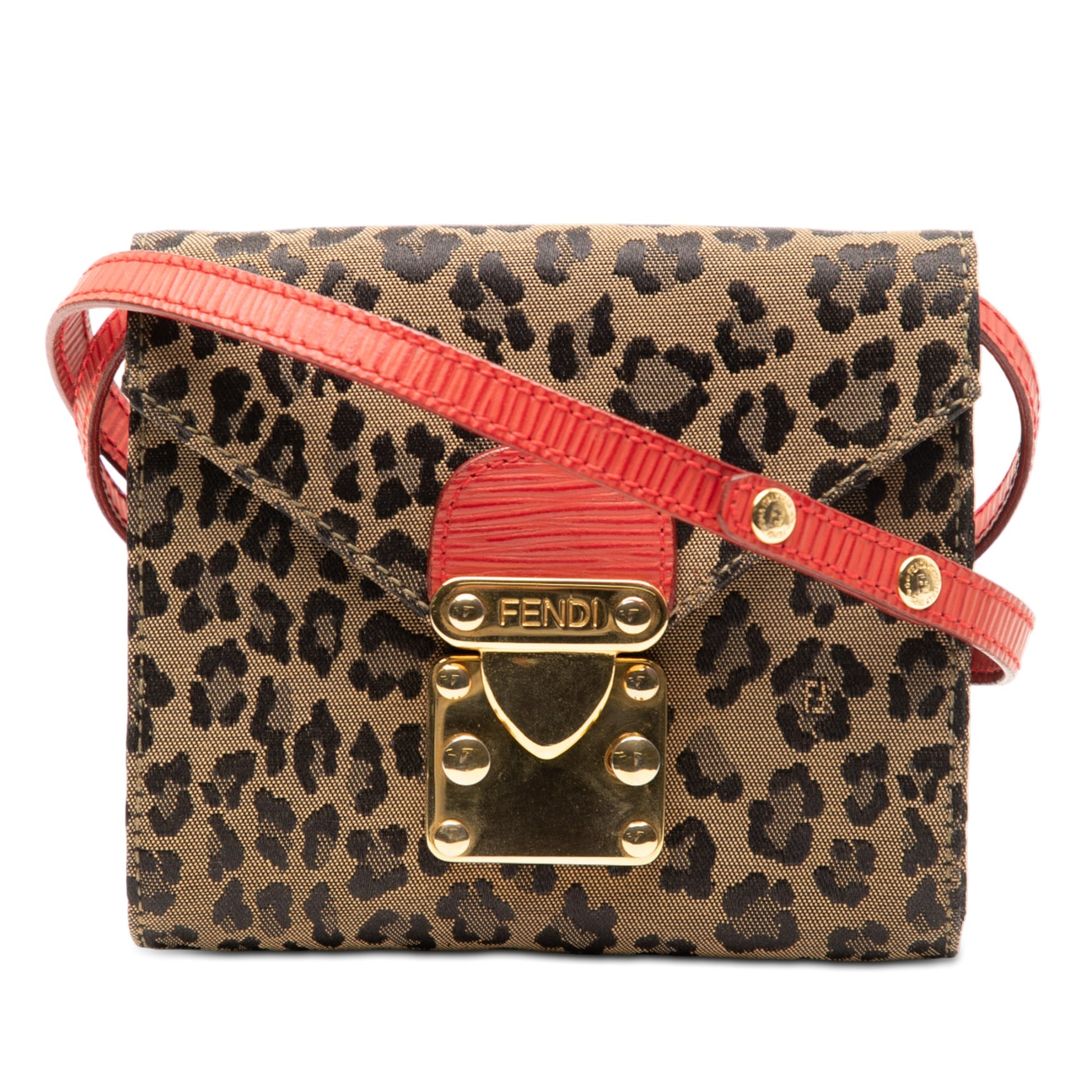 Fendi Mini Leopard Print Canvas Flap Crossbody