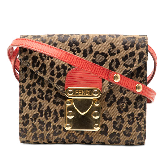 Fendi Mini Leopard Print Canvas Flap Crossbody