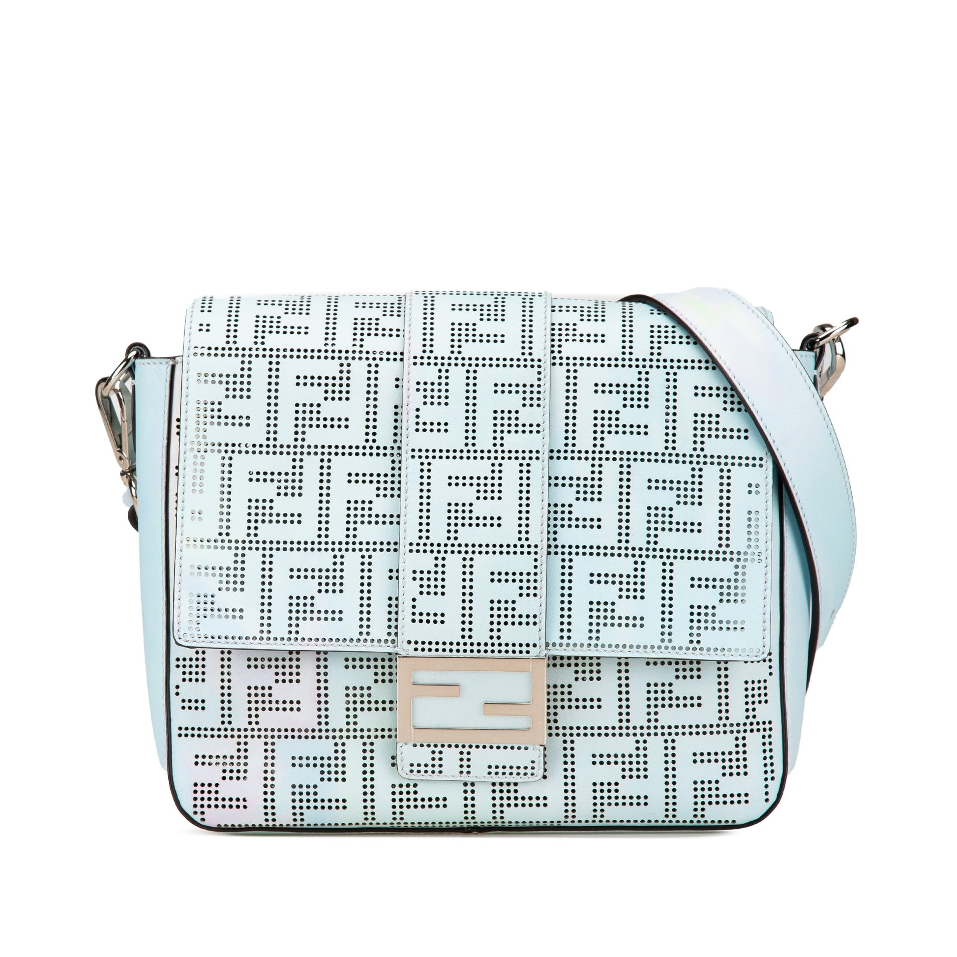 Fendi Medium Zucca Perforated Leather Baguette Messenger Bag