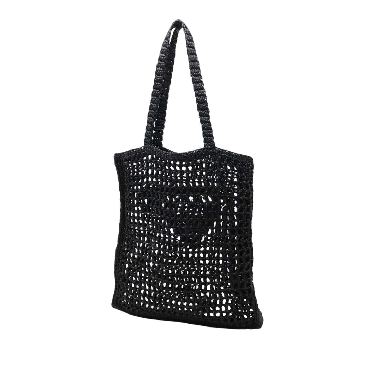 Prada Raffia Effect Crochet Embroidered Logo Tote
