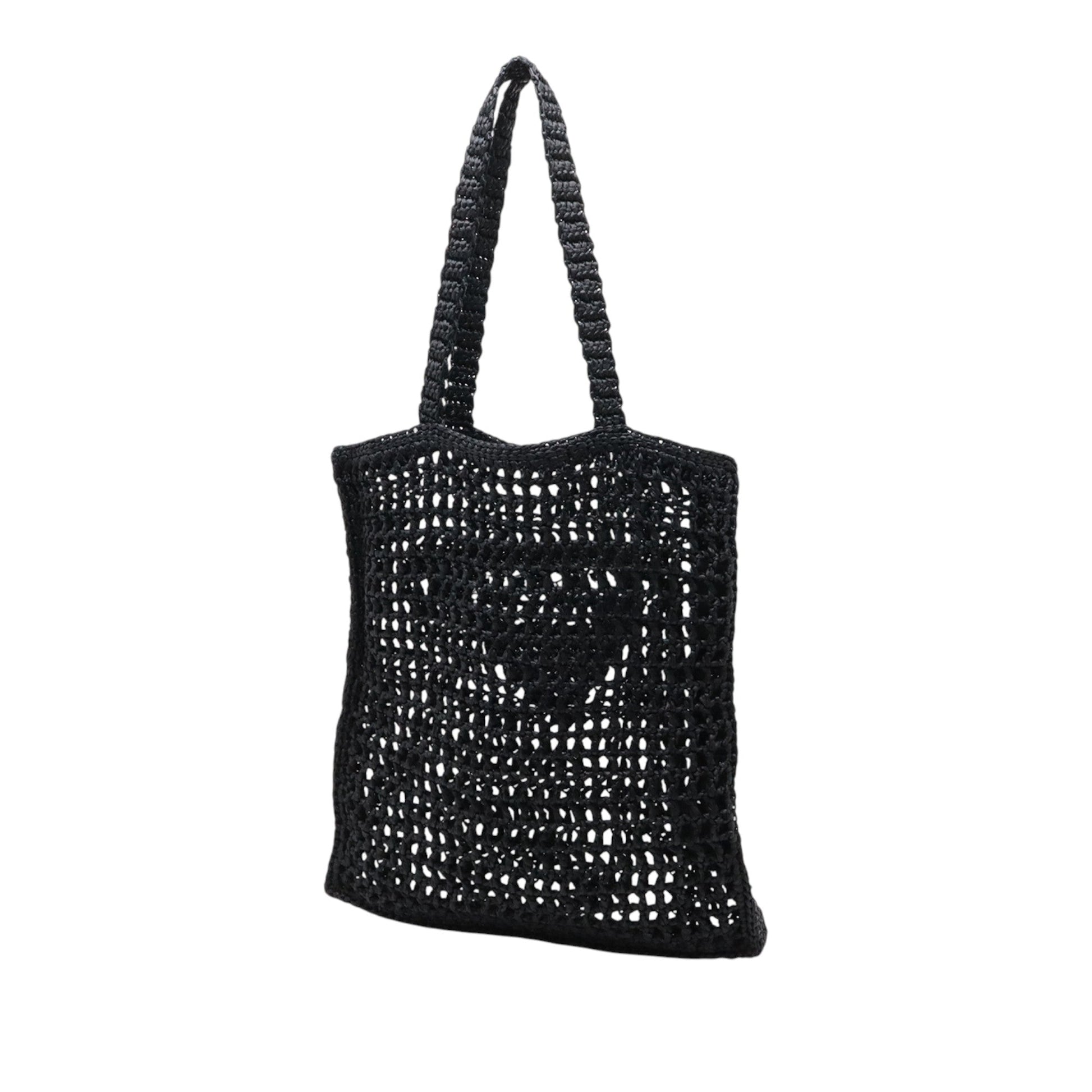 Prada Raffia Effect Crochet Embroidered Logo Tote