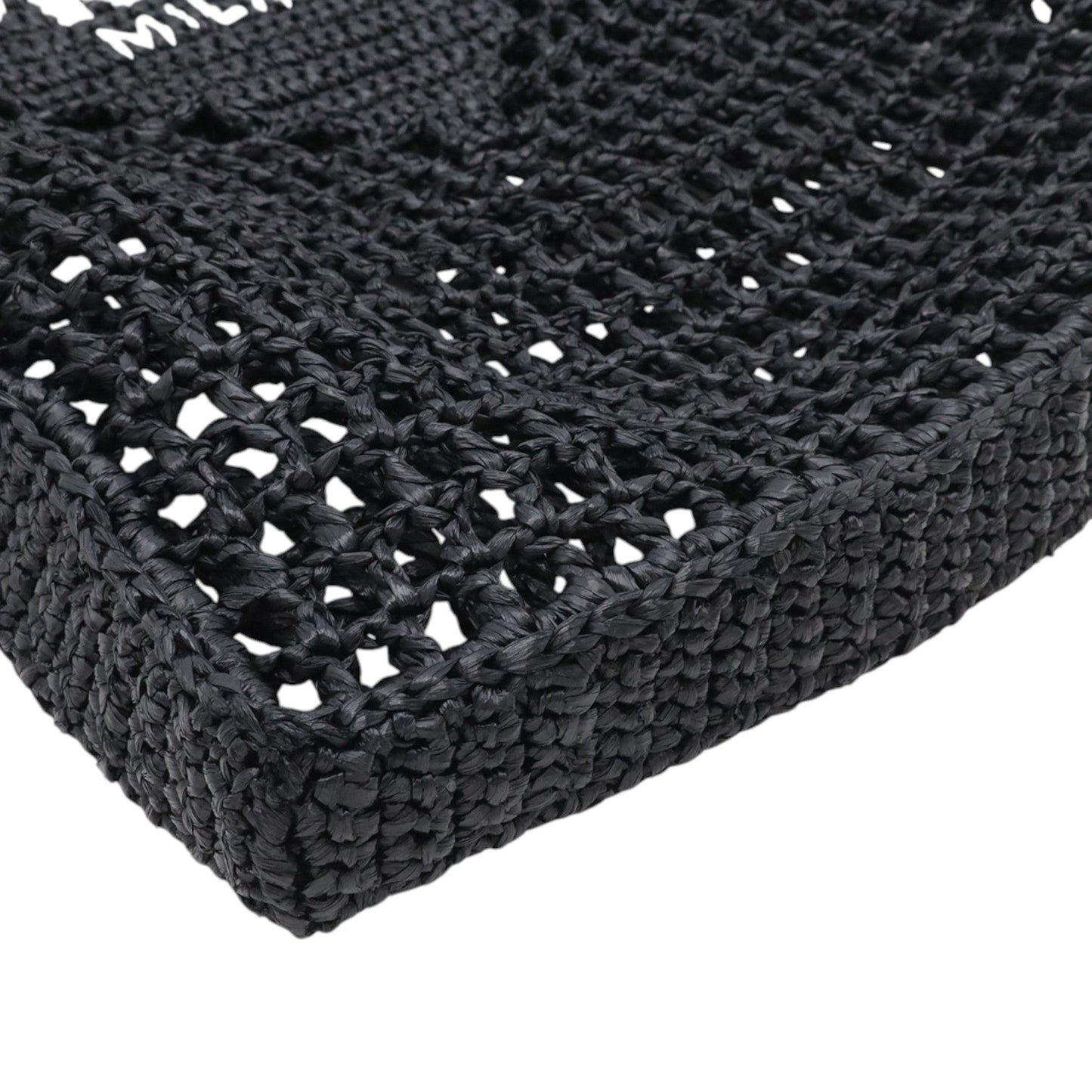 Prada Raffia Effect Crochet Embroidered Logo Tote