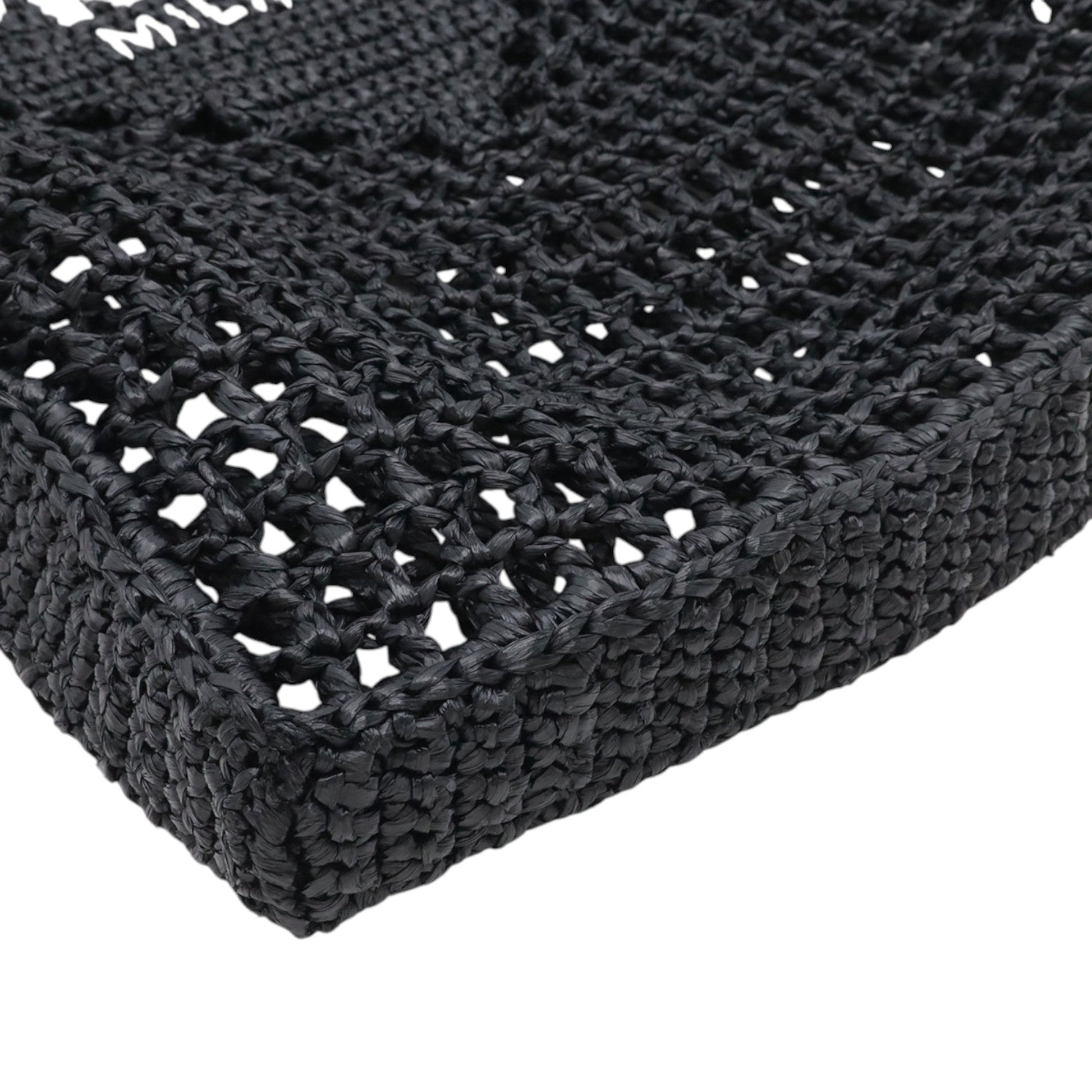 Prada Raffia Effect Crochet Embroidered Logo Tote