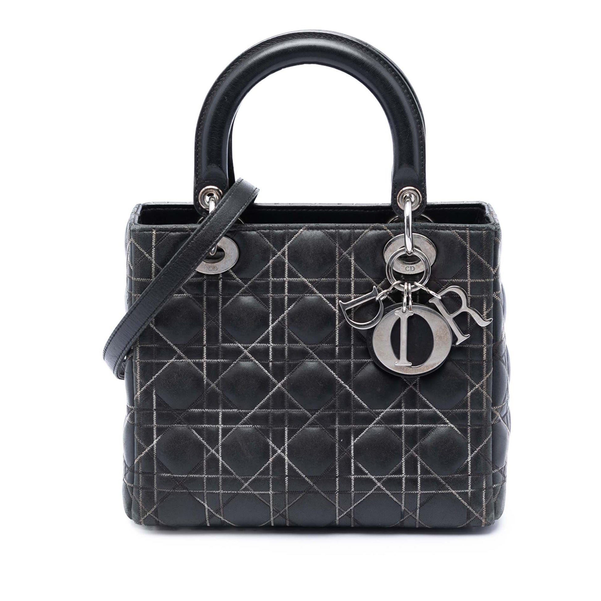 Dior Medium Lambskin Cannage Contrast Stitch Lady Dior