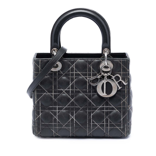 Dior Medium Lambskin Cannage Contrast Stitch Lady Dior
