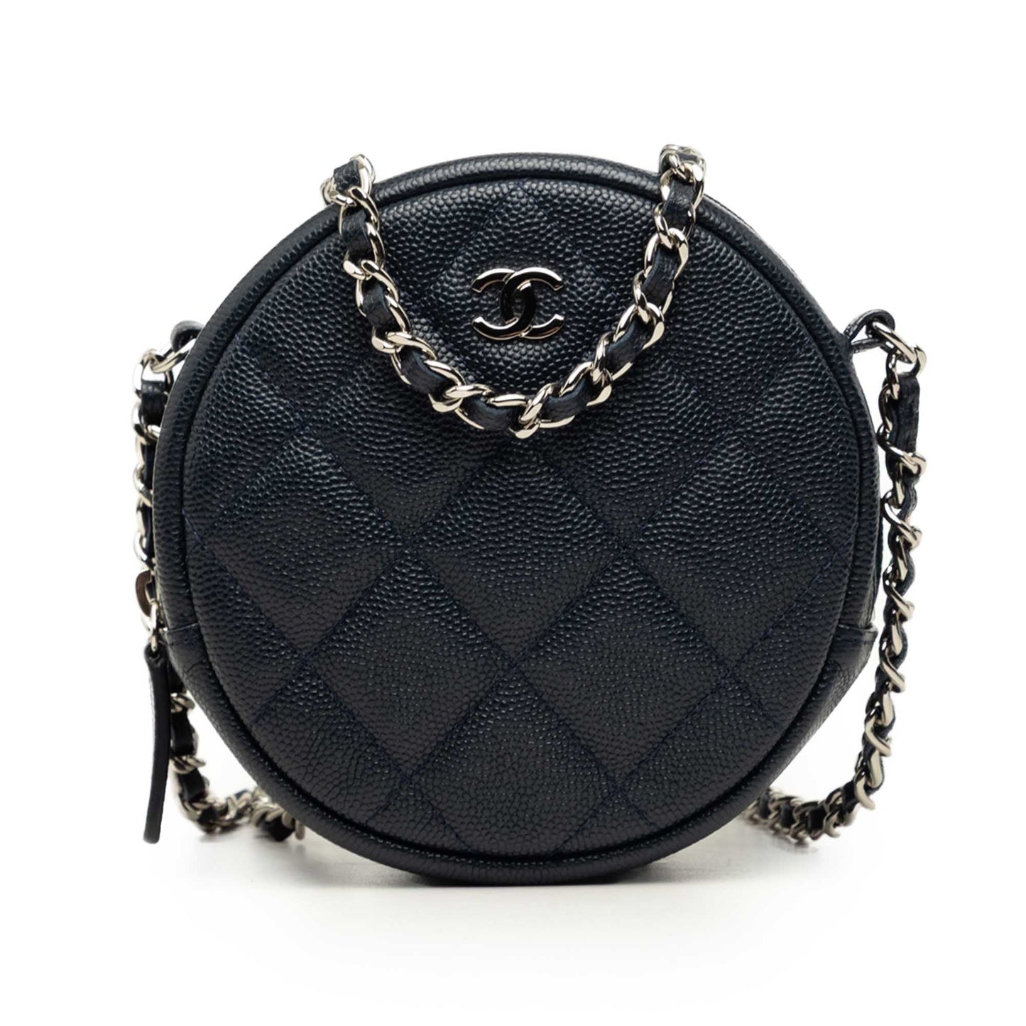 Chanel CC Quilted Caviar Round Clutch With Chain