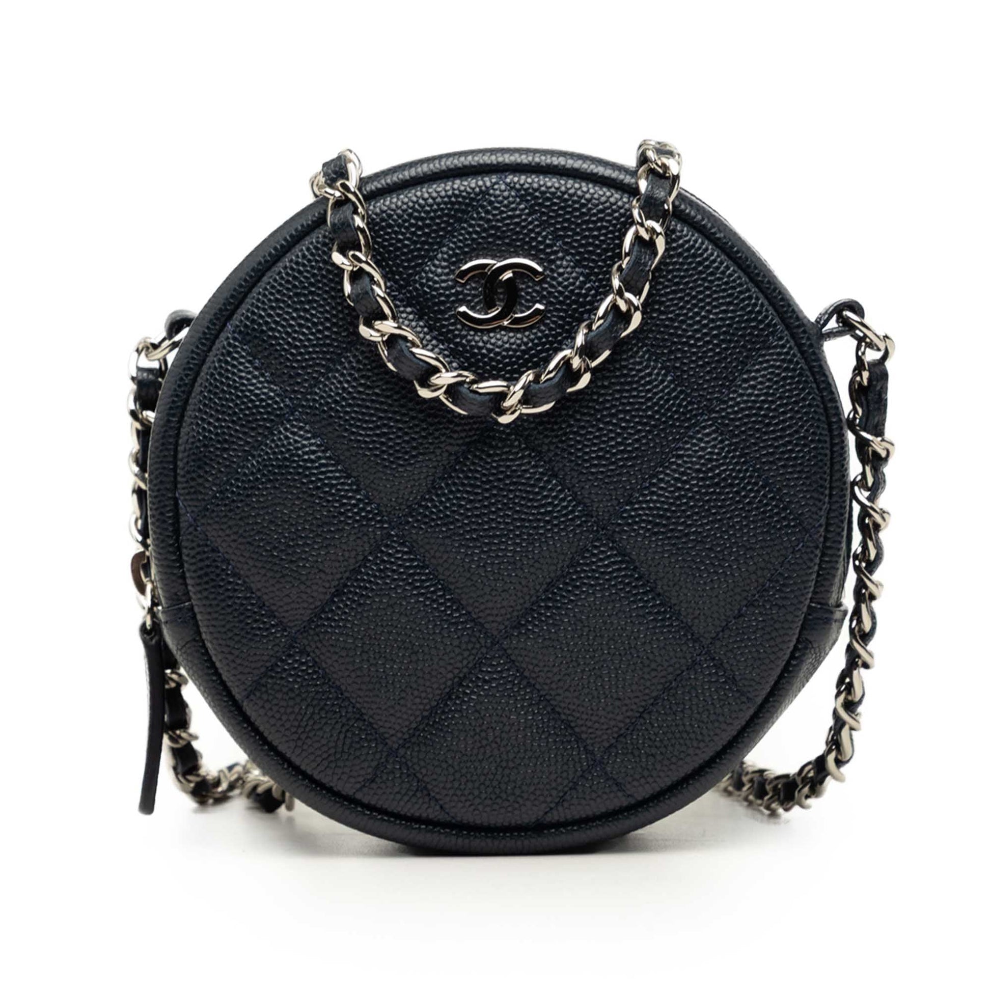 Chanel CC Quilted Caviar Round Clutch With Chain