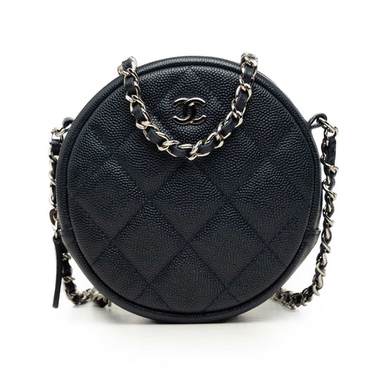 Chanel CC Quilted Caviar Round Clutch With Chain