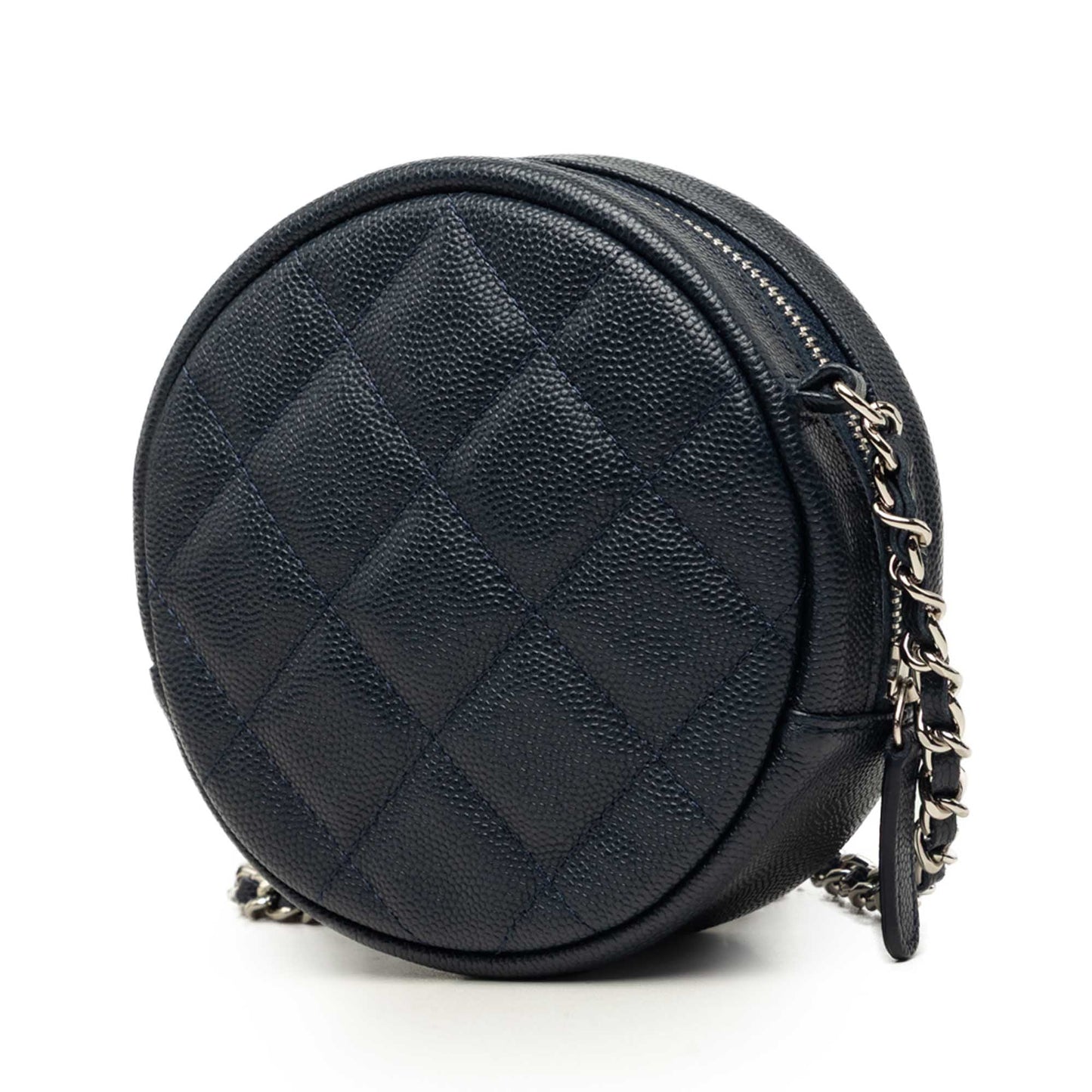 Chanel CC Quilted Caviar Round Clutch With Chain