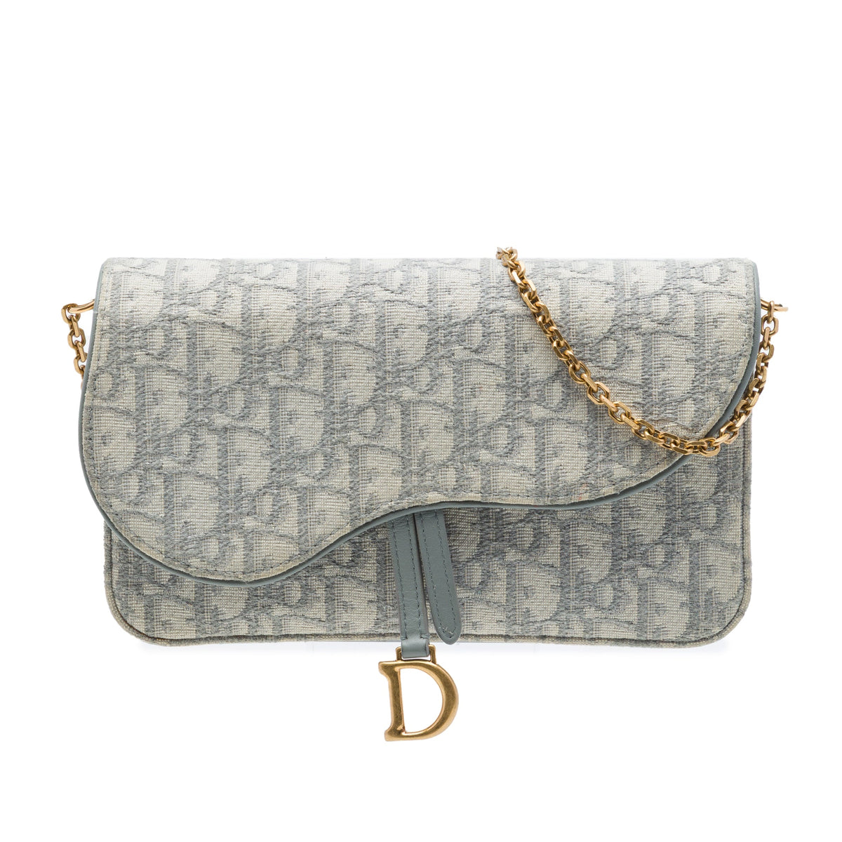 Dior Oblique Canvas Saddle Wallet On Chain — Gray