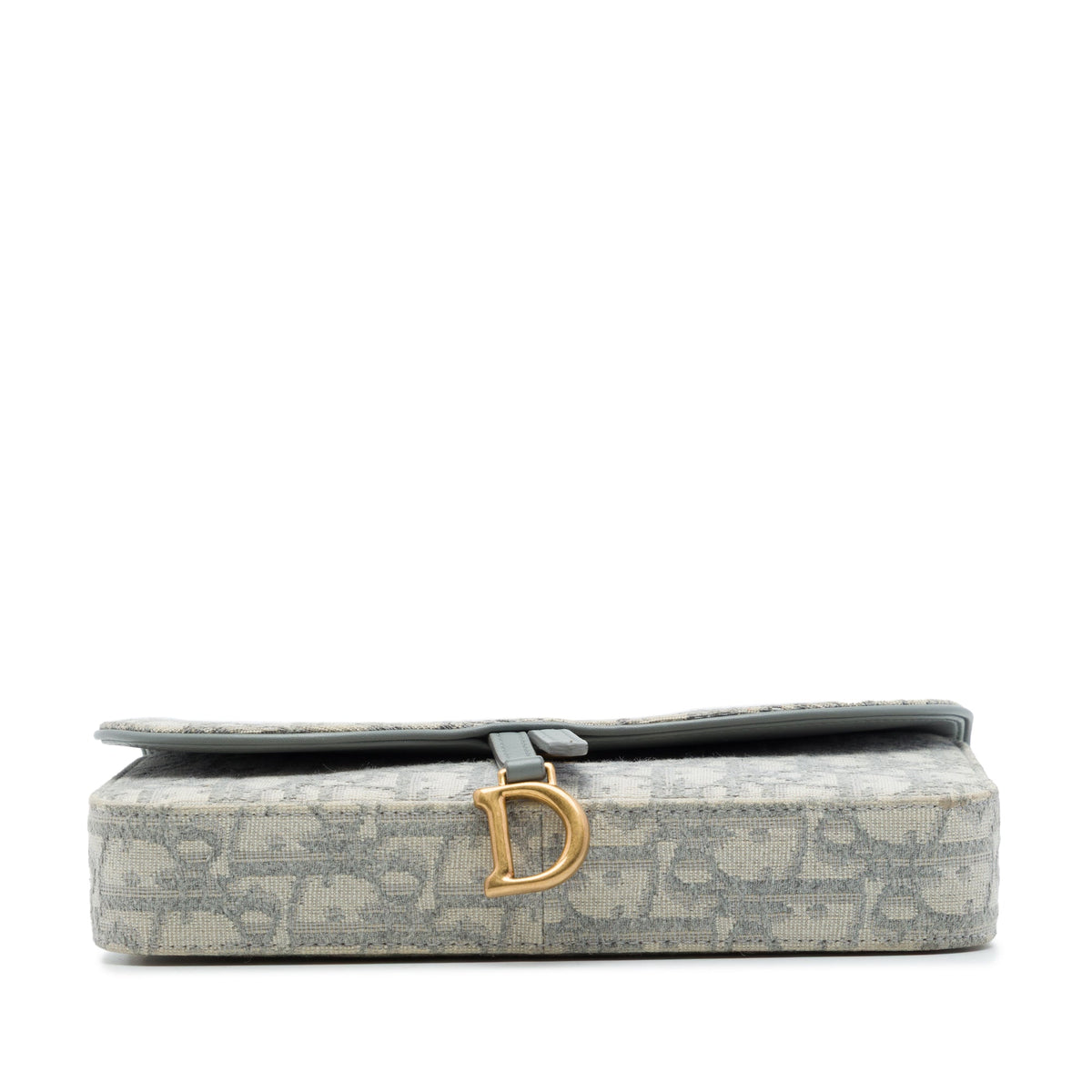 Dior Oblique Canvas Saddle Wallet On Chain — Gray