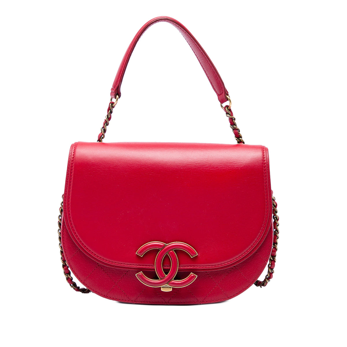 Chanel Small Shiny Calfskin and Quilted Goatskin Coco Curve Flap — Red