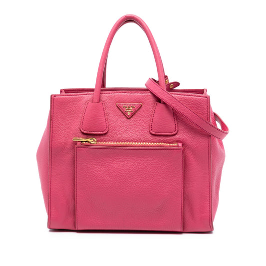 Prada Vitello Daino Front Pocket Open Convertible Tote