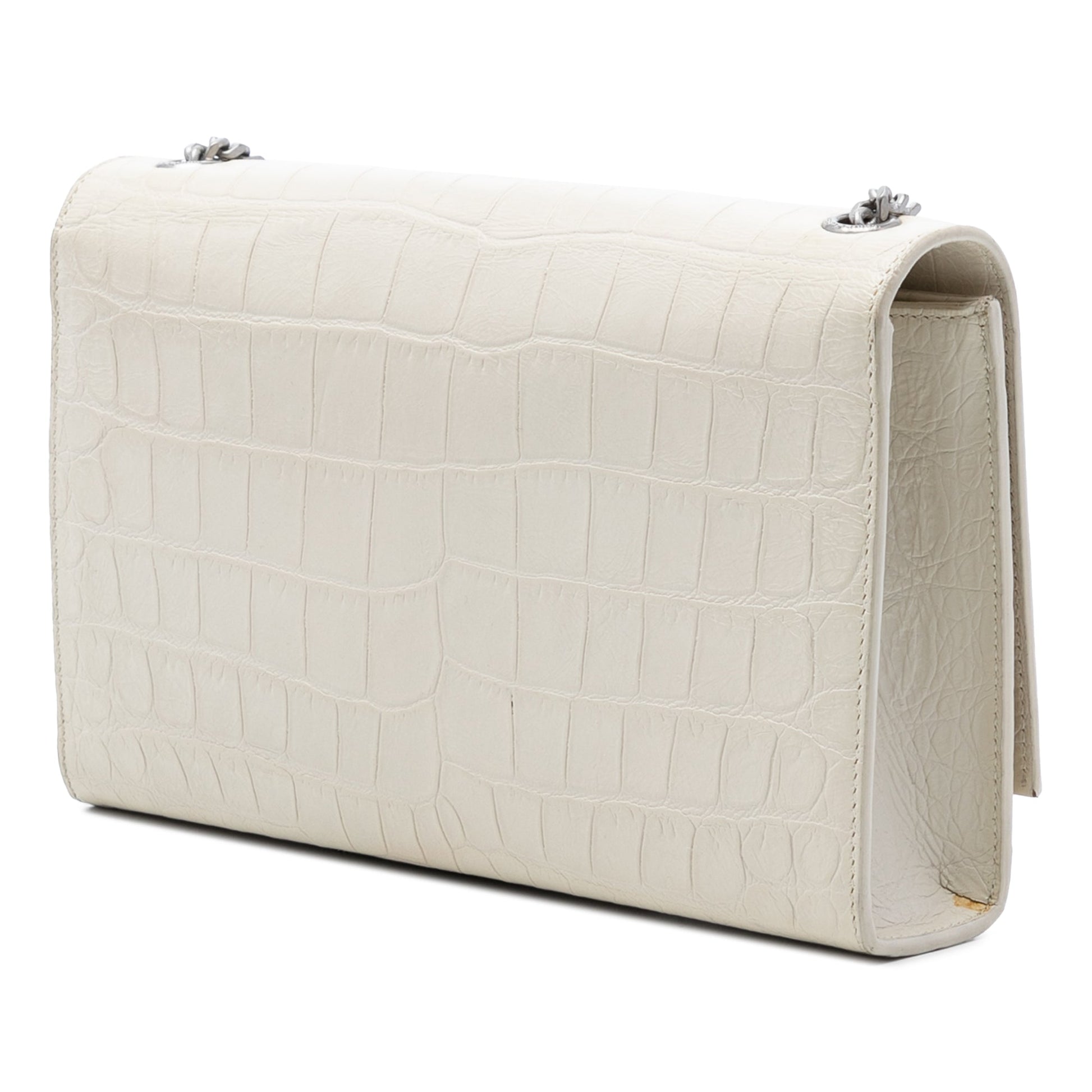 Saint Laurent Medium Croc Embossed Leather Monogram Kate Tassel Crossbody
