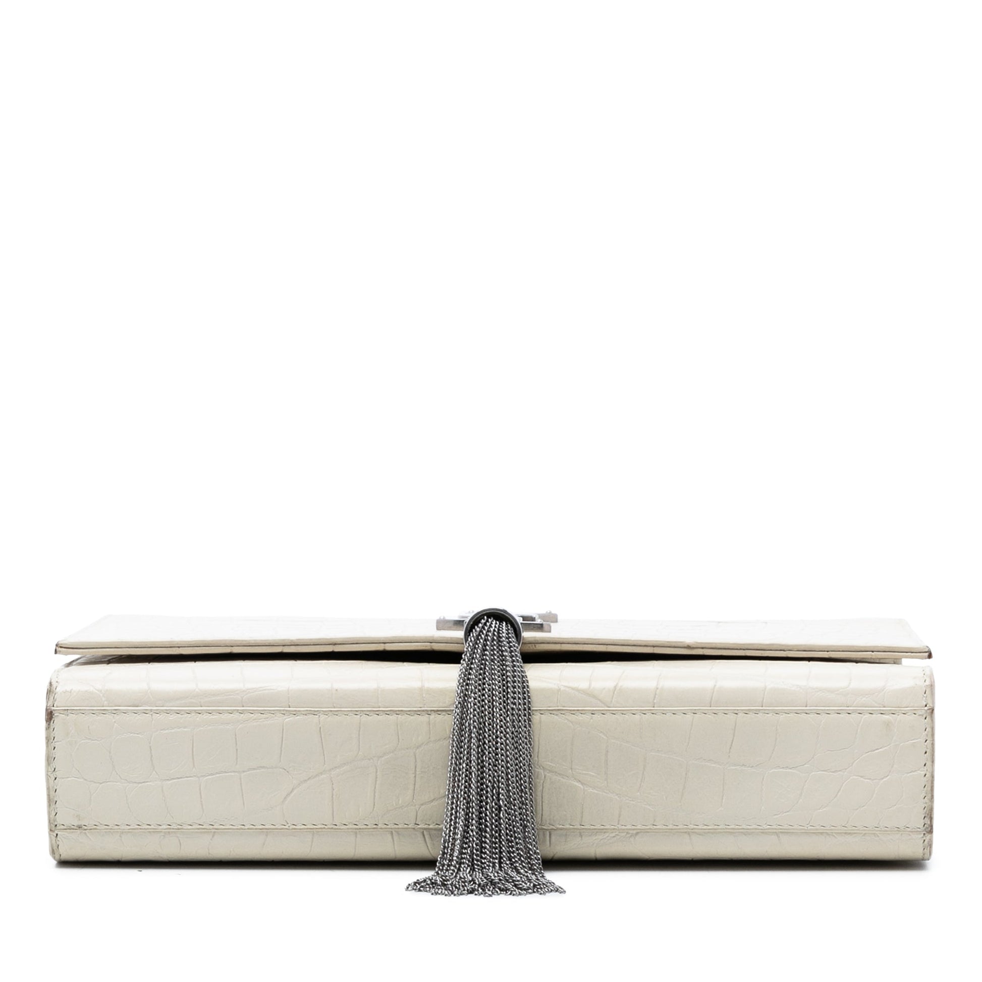 Saint Laurent Medium Croc Embossed Leather Monogram Kate Tassel Crossbody