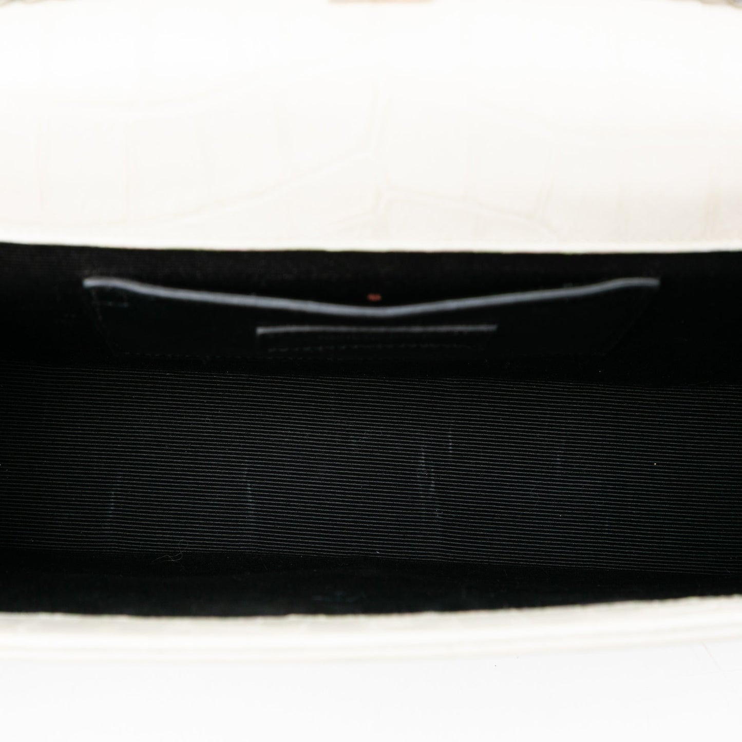 Saint Laurent Medium Croc Embossed Leather Monogram Kate Tassel Crossbody