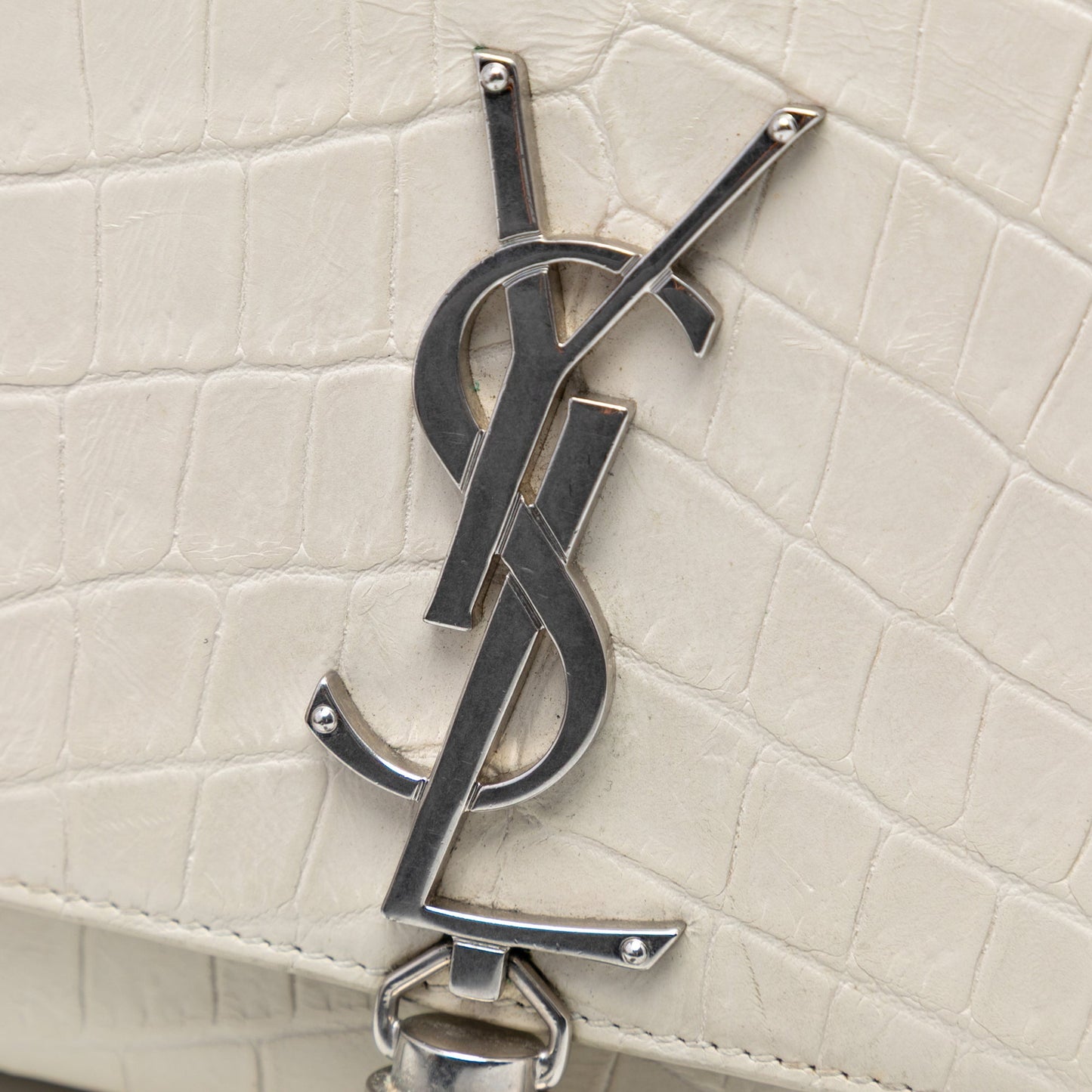 Saint Laurent Medium Croc Embossed Leather Monogram Kate Tassel Crossbody